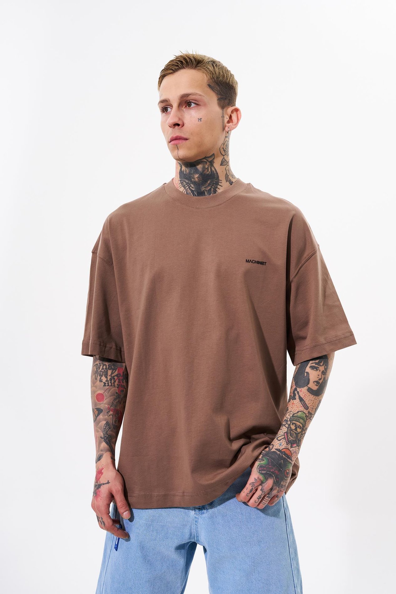 Erkek Basic Pamuklu Oversize Kahve Tişört