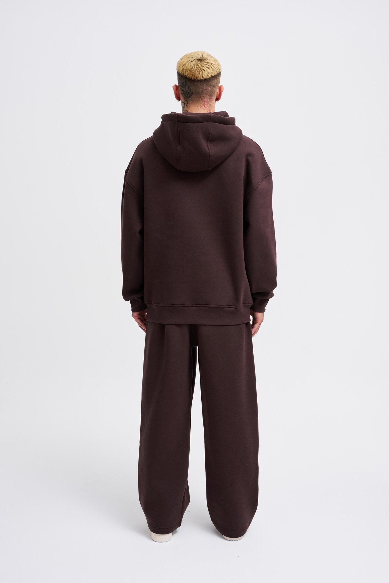 Erkek Basic Solid Kapüşonlu Oversize Kahverengi Sweatshirt
