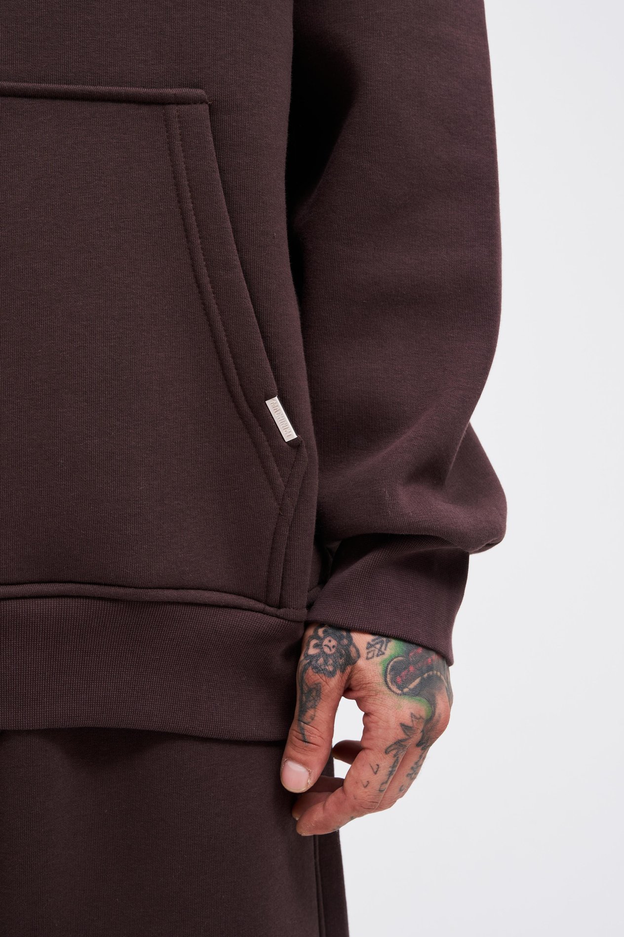 Erkek Basic Solid Kapüşonlu Oversize Kahverengi Sweatshirt
