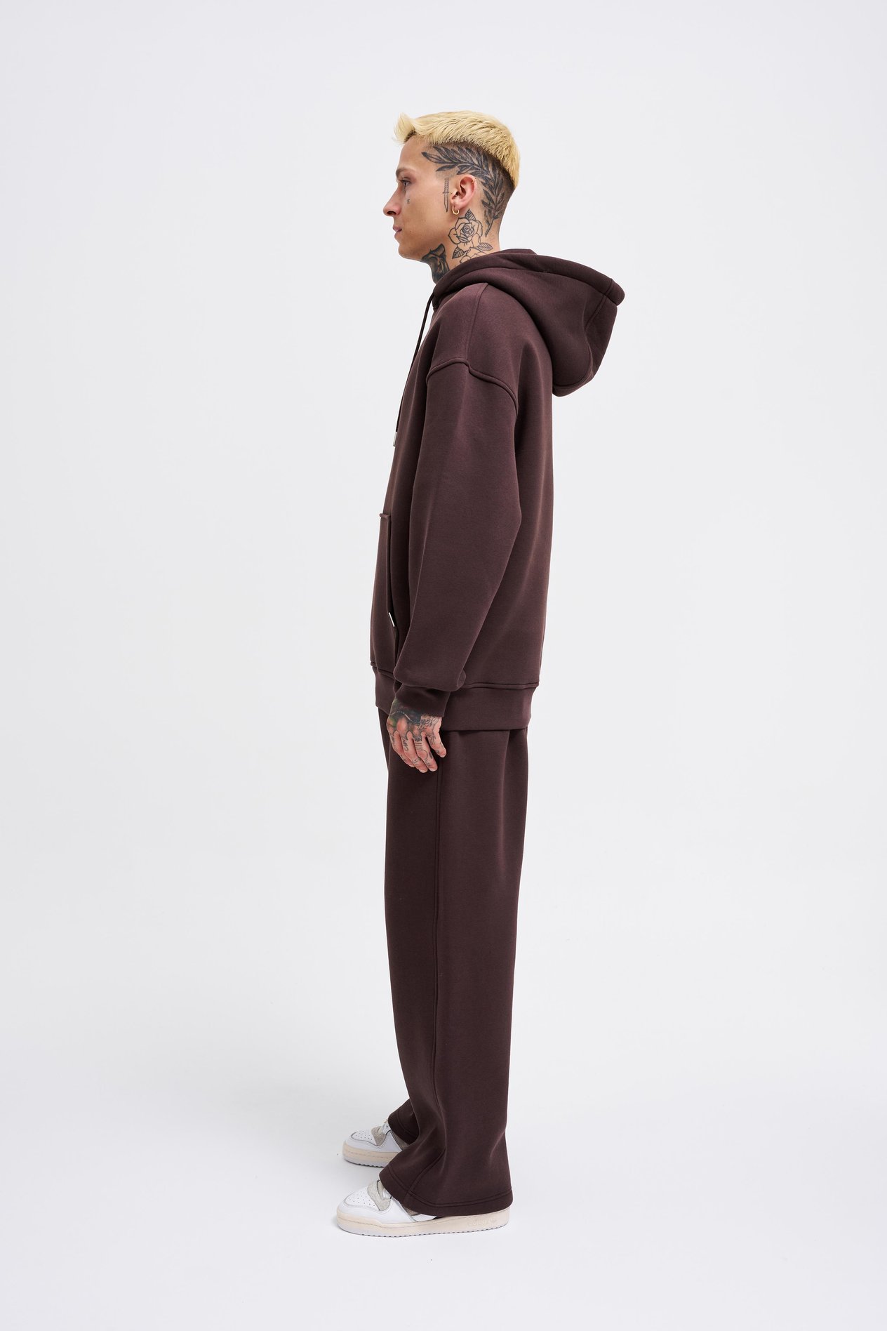 Erkek Basic Solid Kapüşonlu Oversize Kahverengi Sweatshirt