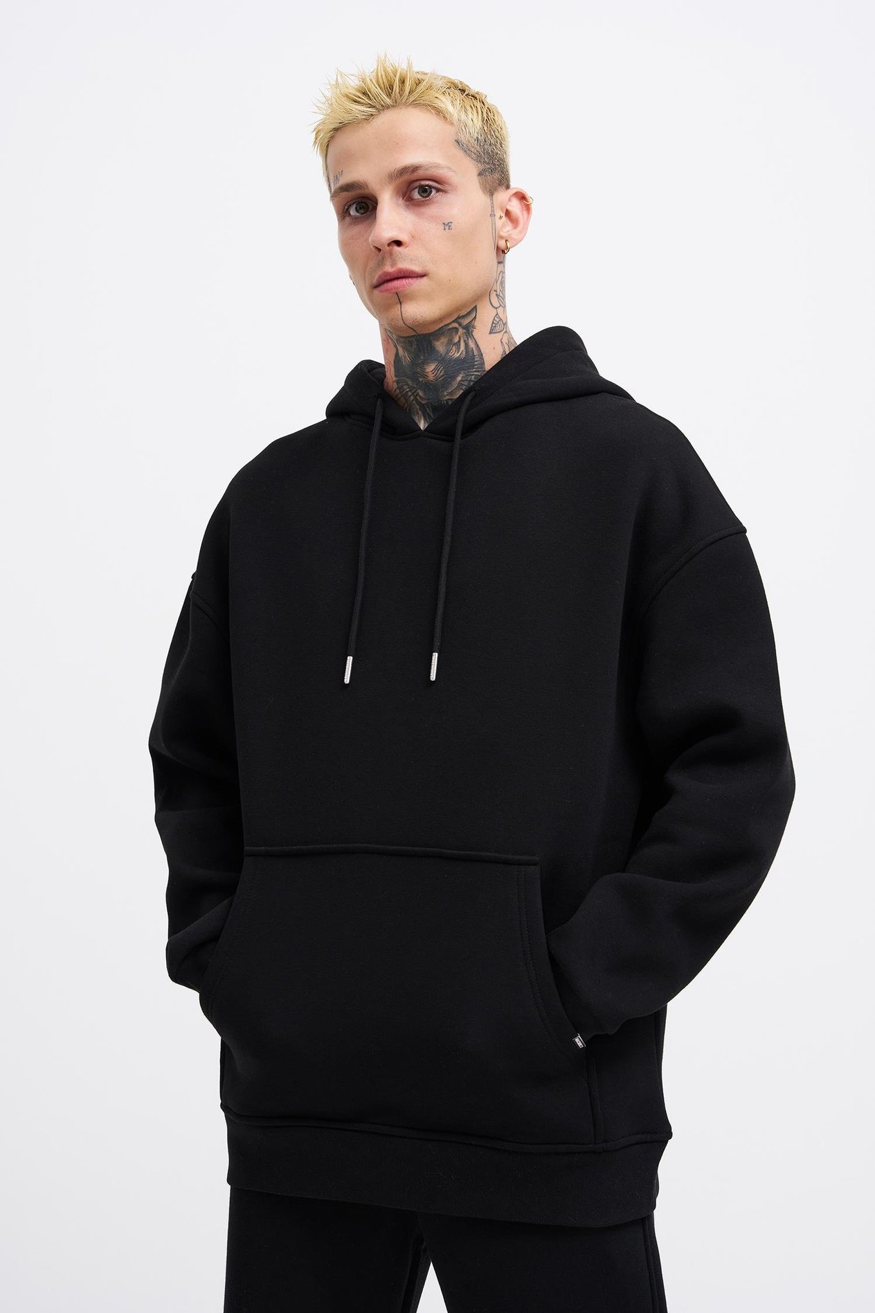 Erkek Basic Kapüşonlu Oversize Siyah Sweatshirt