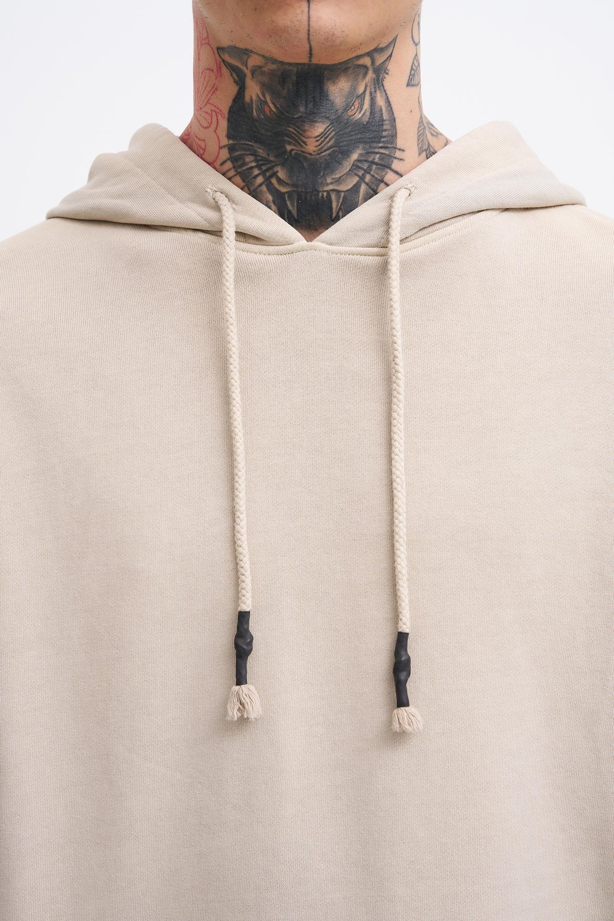Erkek Basic Solid Kapüşonlu Oversize Yıkamalı Açık Bej Sweatshirt