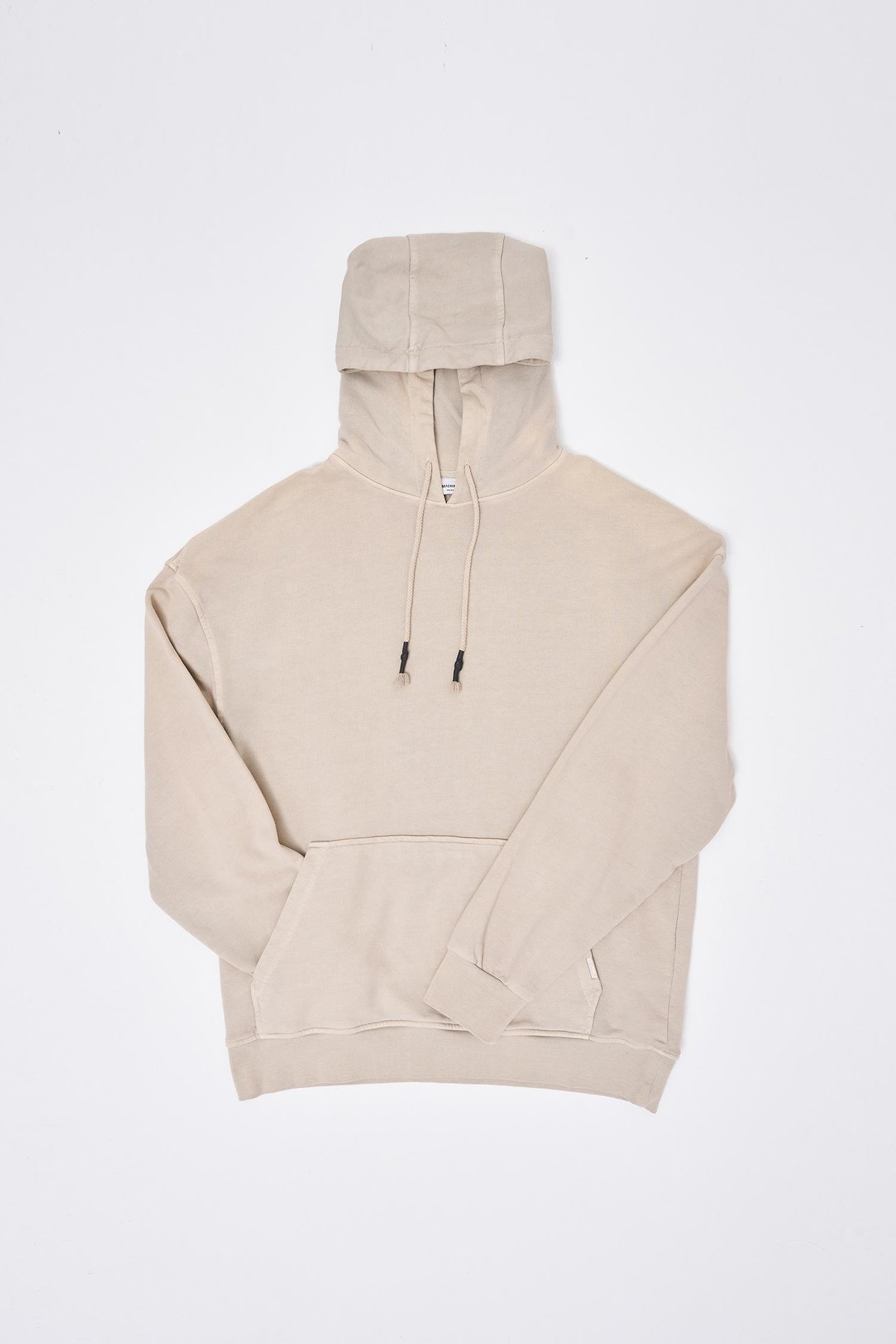 Erkek Basic Solid Kapüşonlu Oversize Yıkamalı Açık Bej Sweatshirt