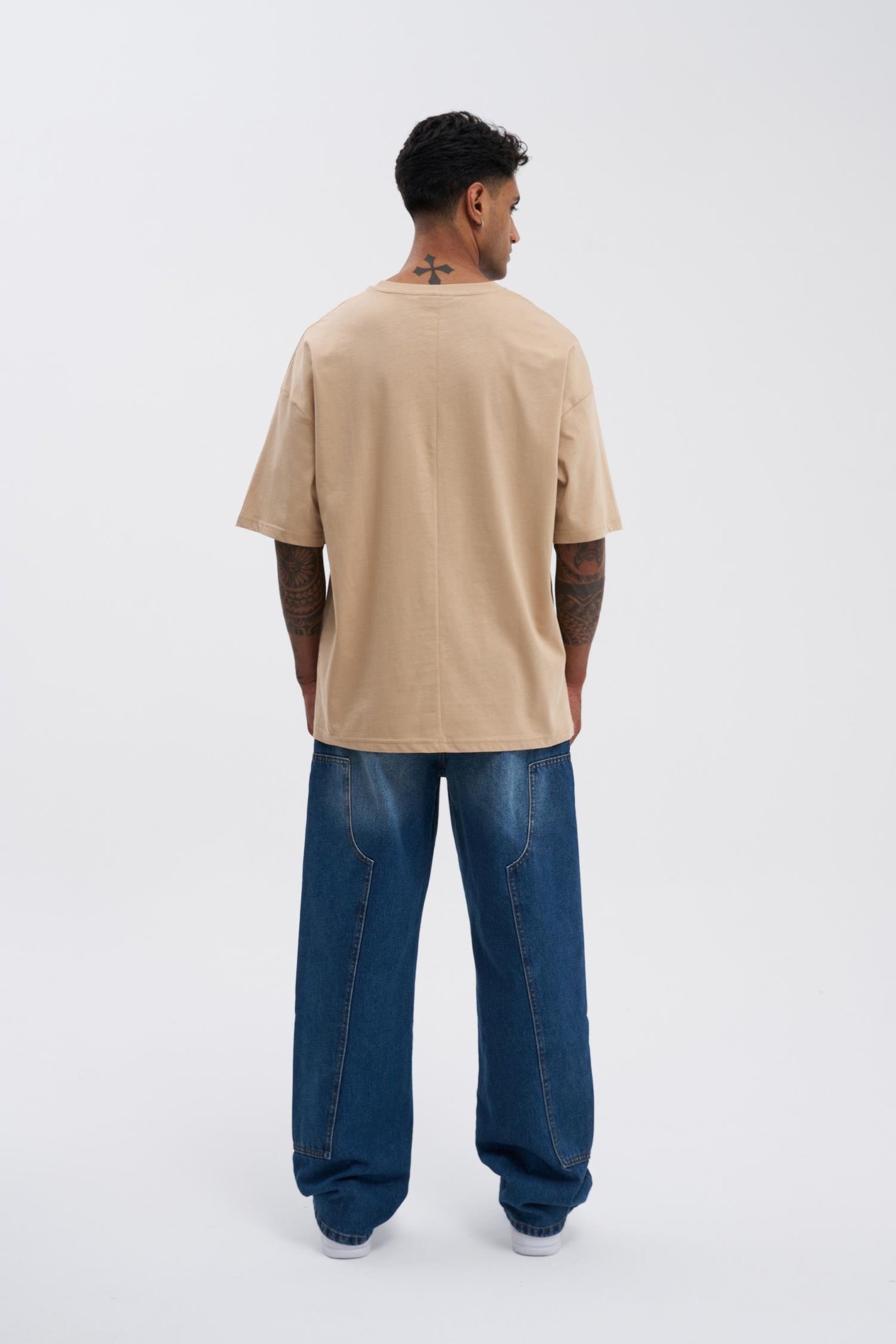 Erkek Basic Super Pamuklu Oversize Bej Tişört