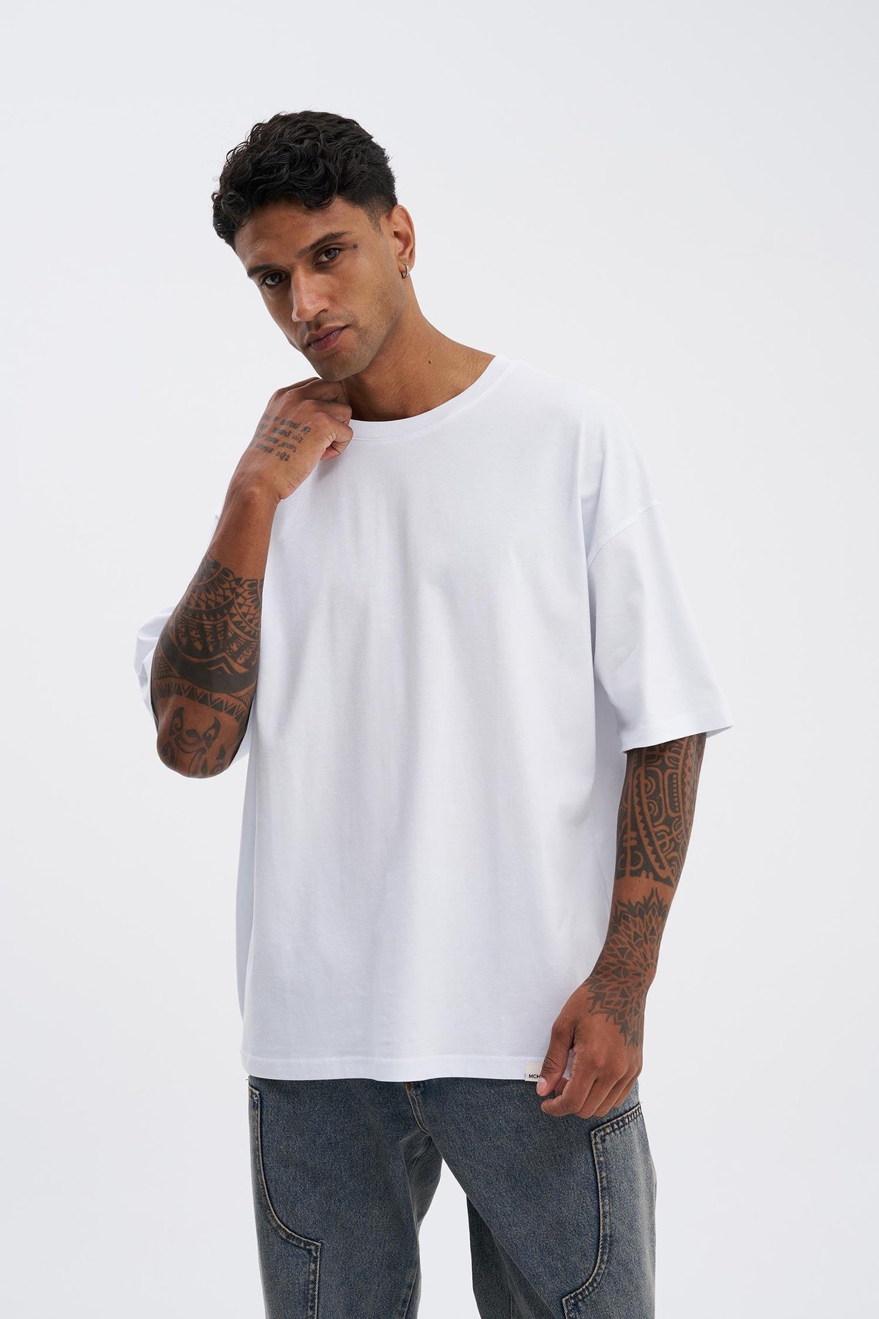 Erkek Basic Super Pamuklu Oversize Beyaz Tişört