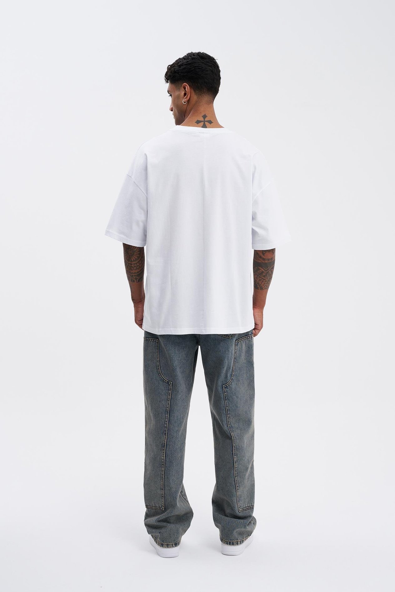 Erkek Basic Super Pamuklu Oversize Beyaz Tişört