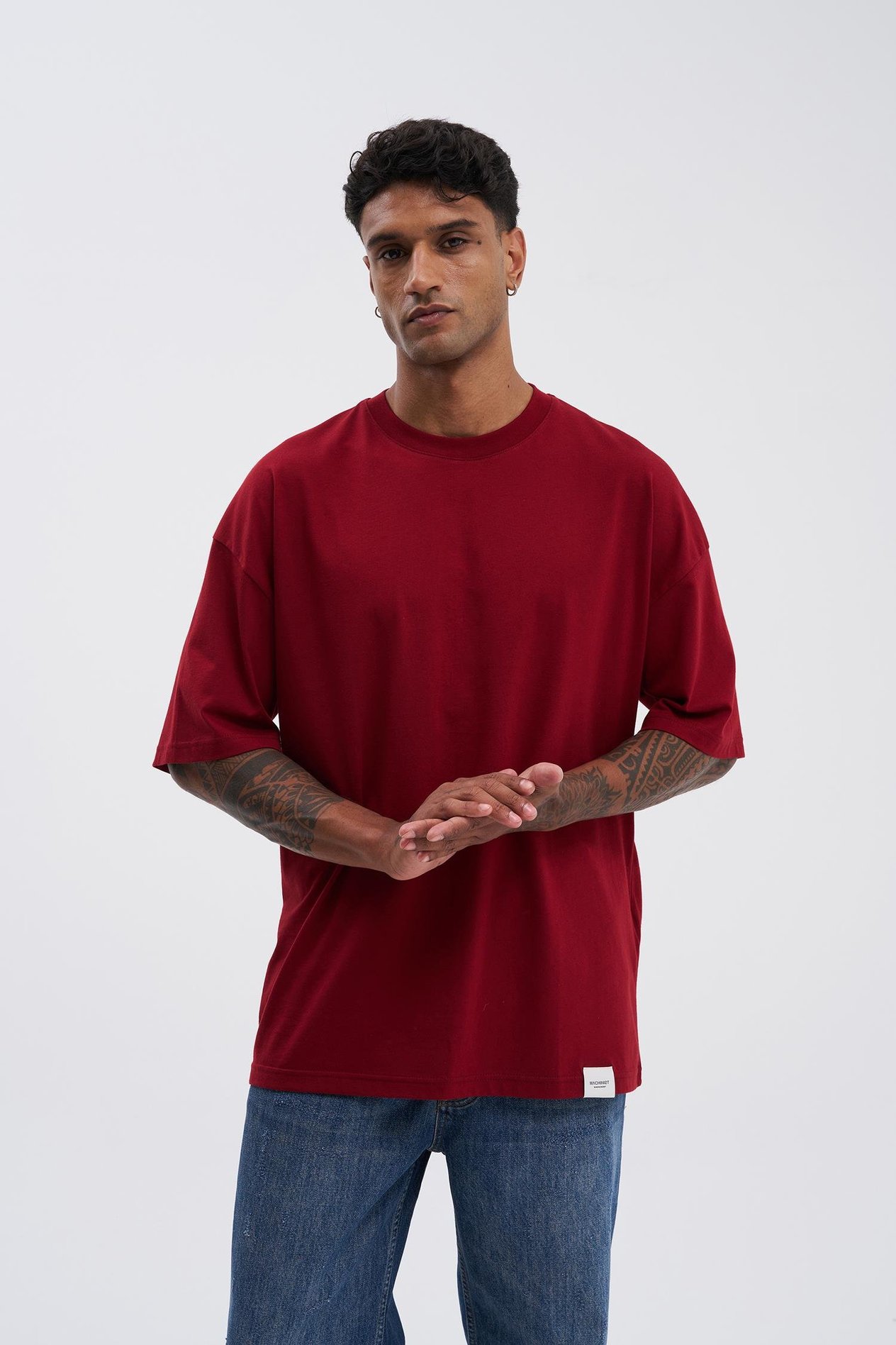 Erkek Basic Super Pamuklu Oversize Bordo Tişört