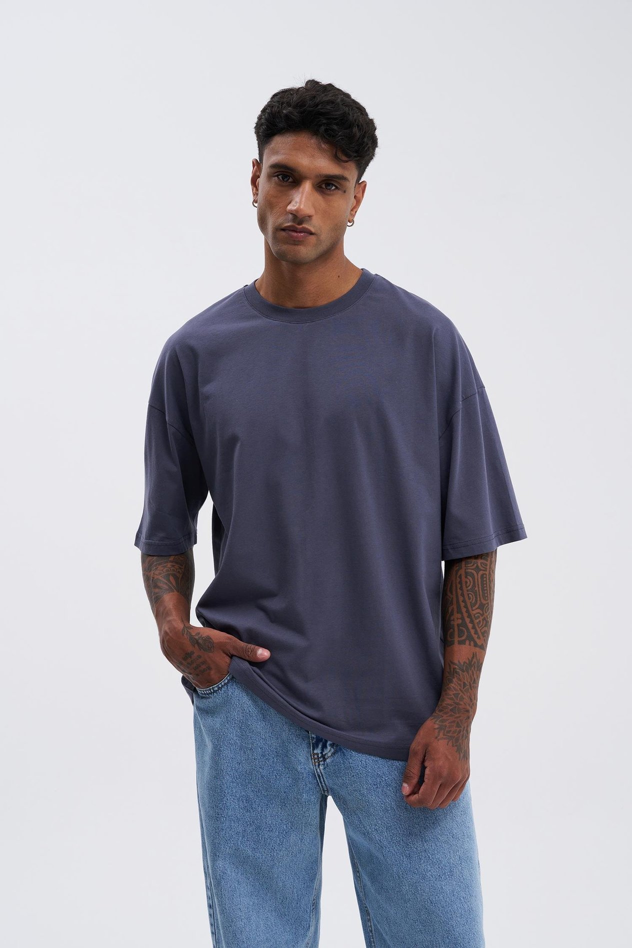 Erkek Basic Super Pamuklu Oversize Füme Tişört