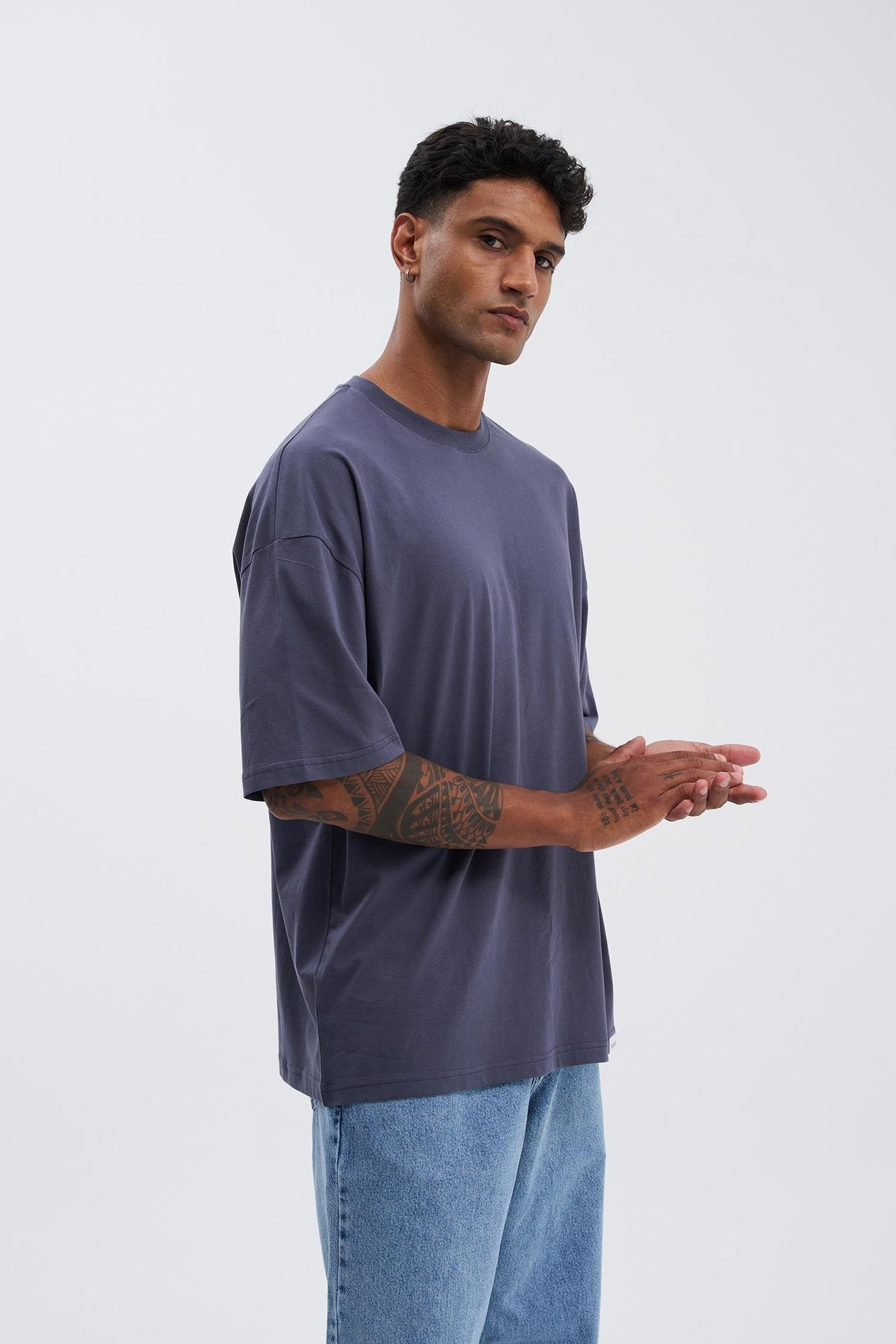 Erkek Basic Super Pamuklu Oversize Füme Tişört