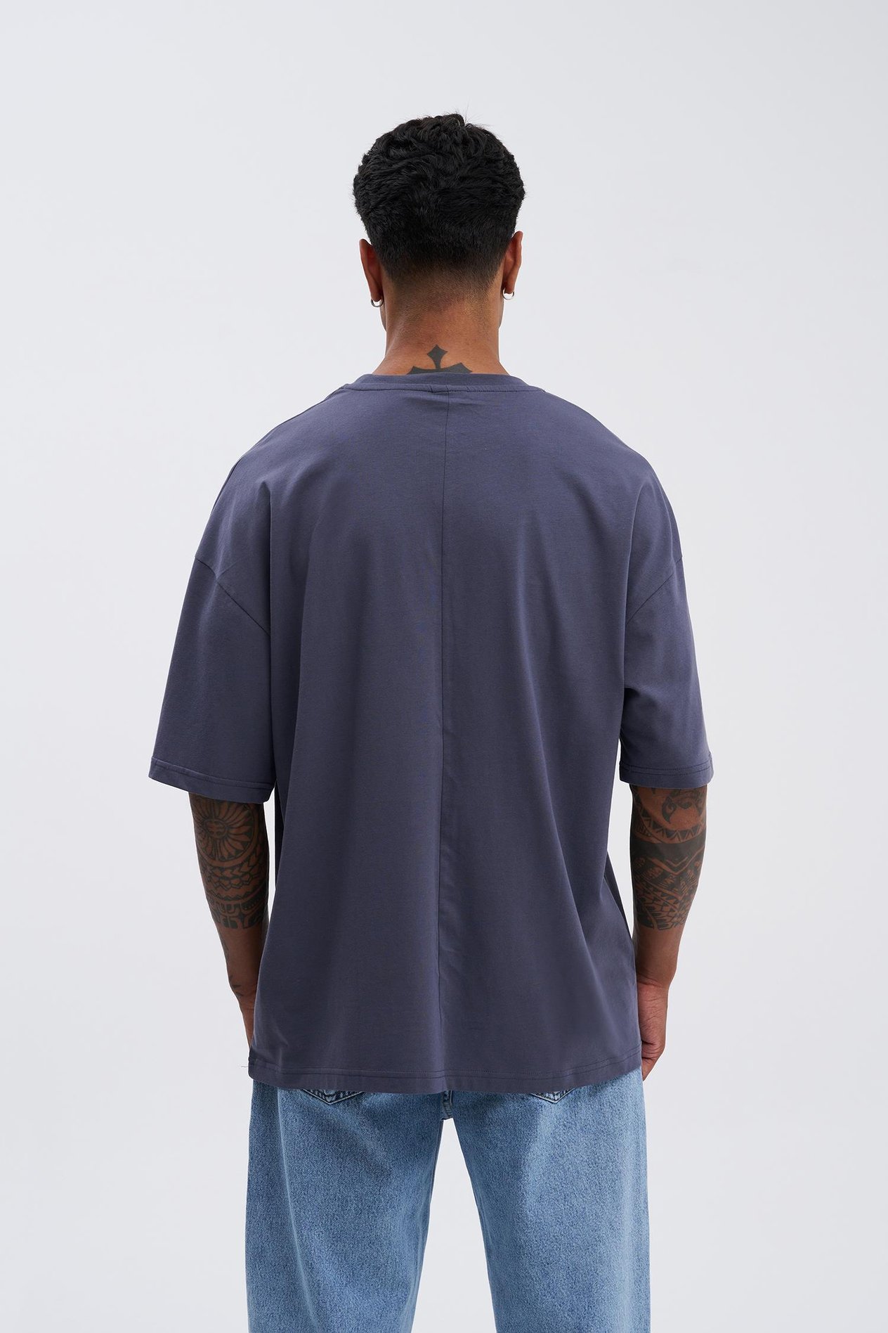 Erkek Basic Super Pamuklu Oversize Füme Tişört