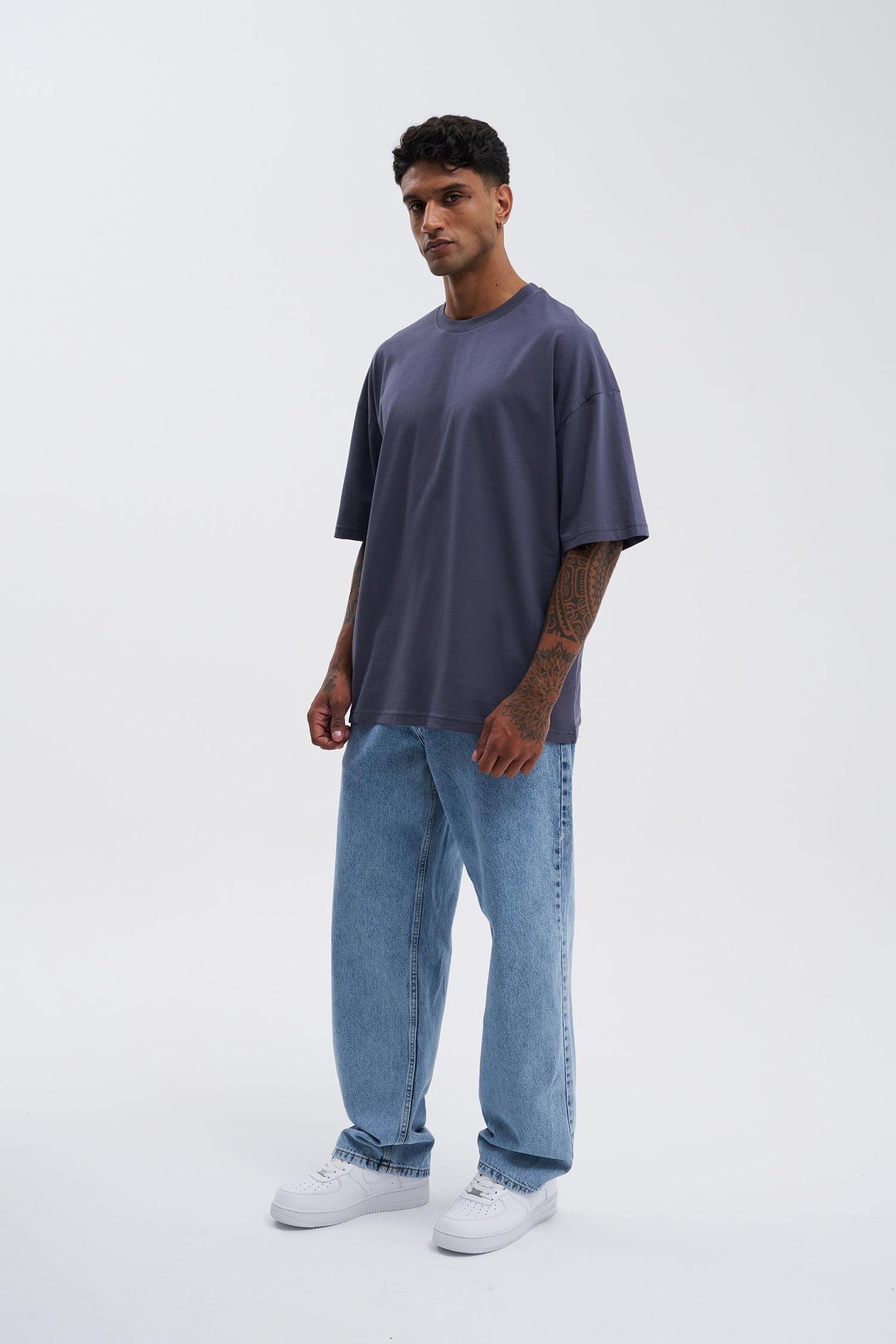 Erkek Basic Super Pamuklu Oversize Füme Tişört