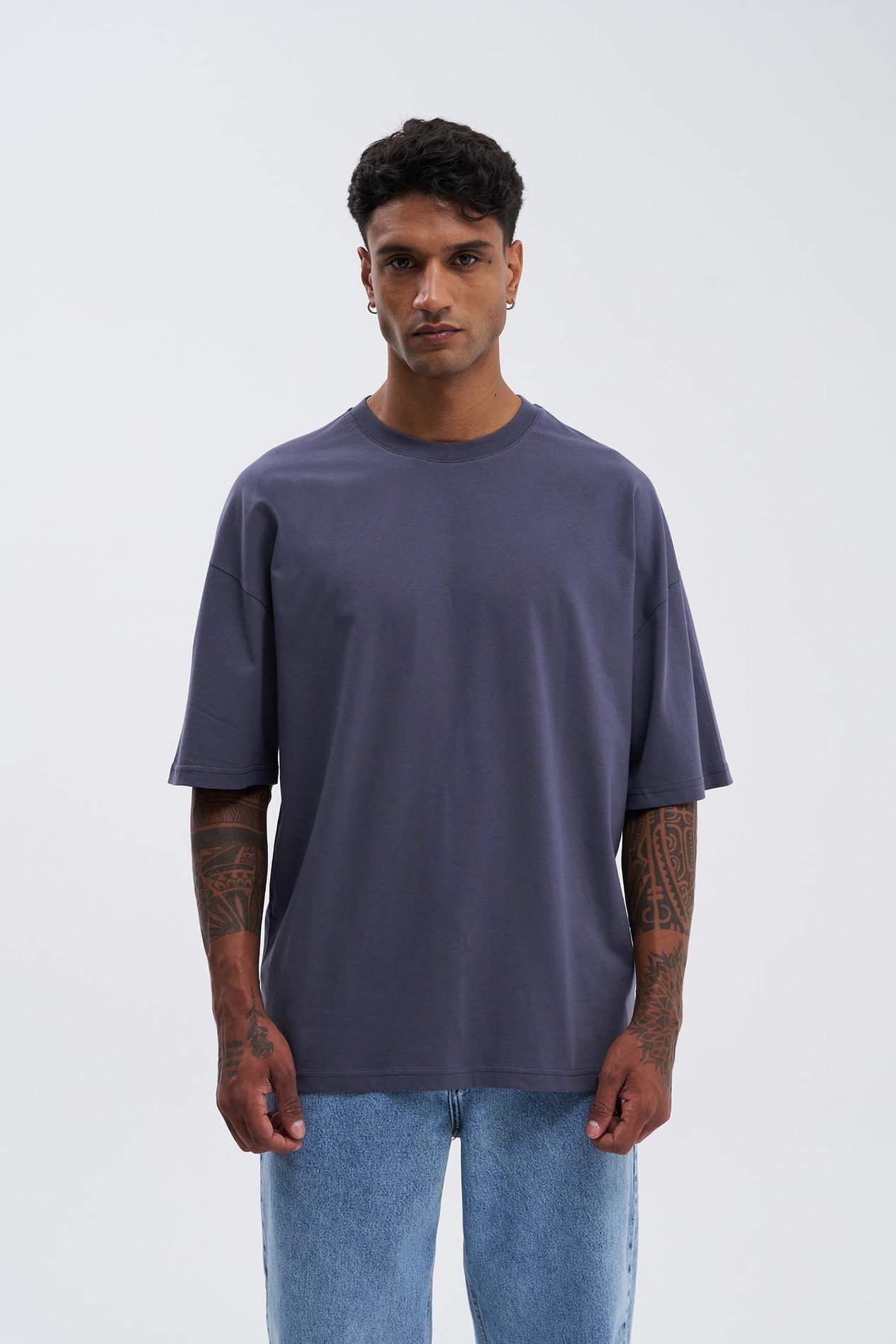 Erkek Basic Super Pamuklu Oversize Füme Tişört