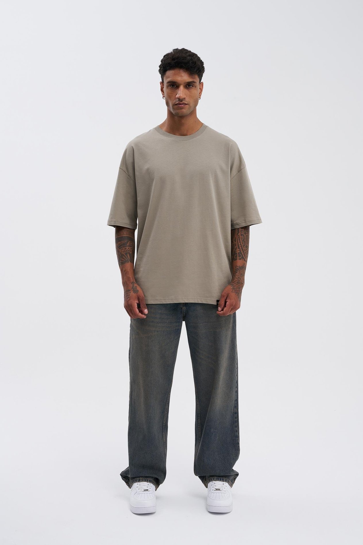 Erkek Basic Super Pamuklu Oversize Haki Tişört
