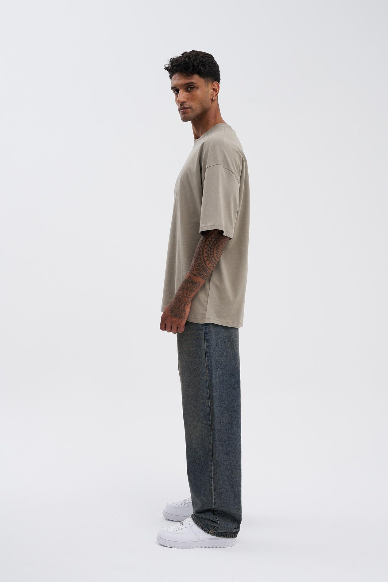 Erkek Basic Super Pamuklu Oversize Haki Tişört