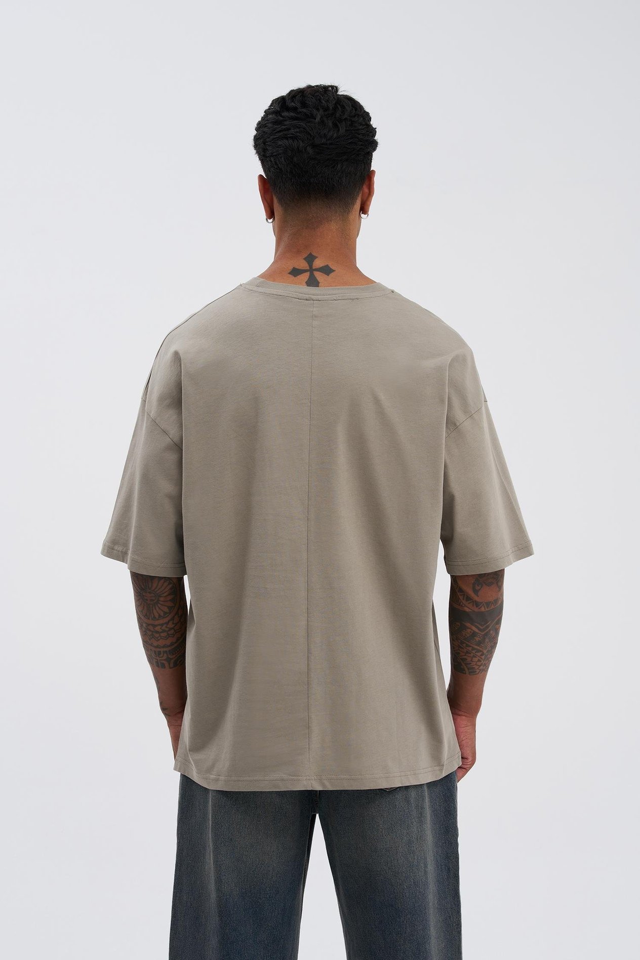 Erkek Basic Super Pamuklu Oversize Haki Tişört