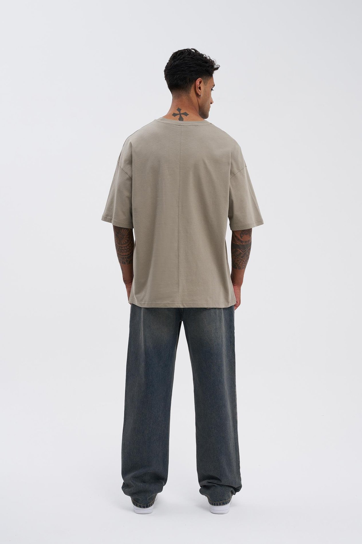 Erkek Basic Super Pamuklu Oversize Haki Tişört