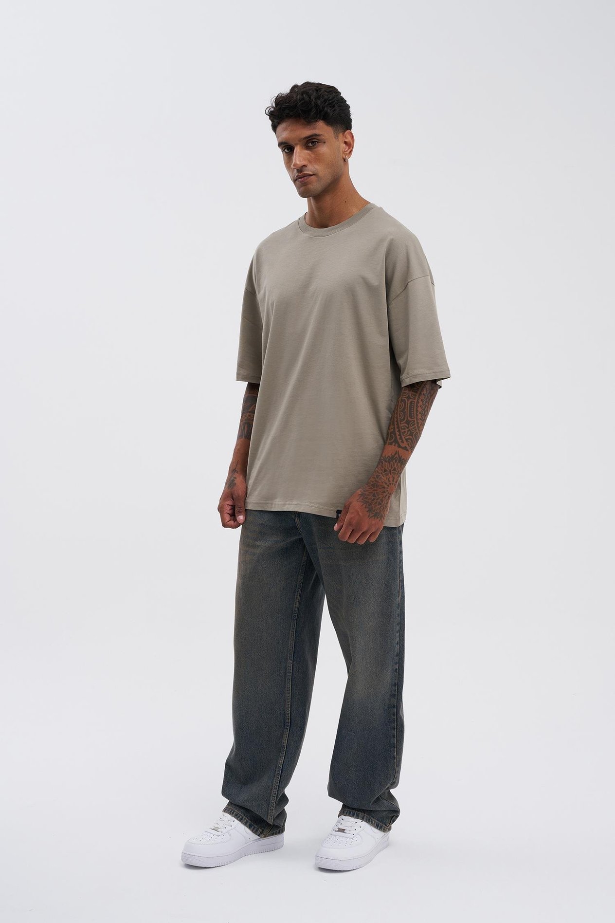 Erkek Basic Super Pamuklu Oversize Haki Tişört