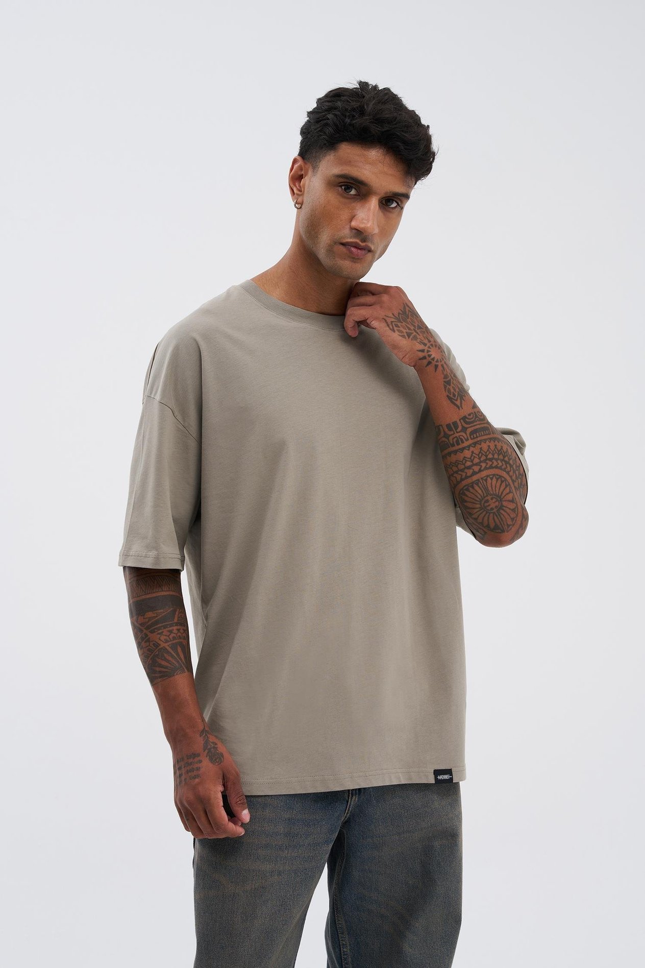 Erkek Basic Super Pamuklu Oversize Haki Tişört