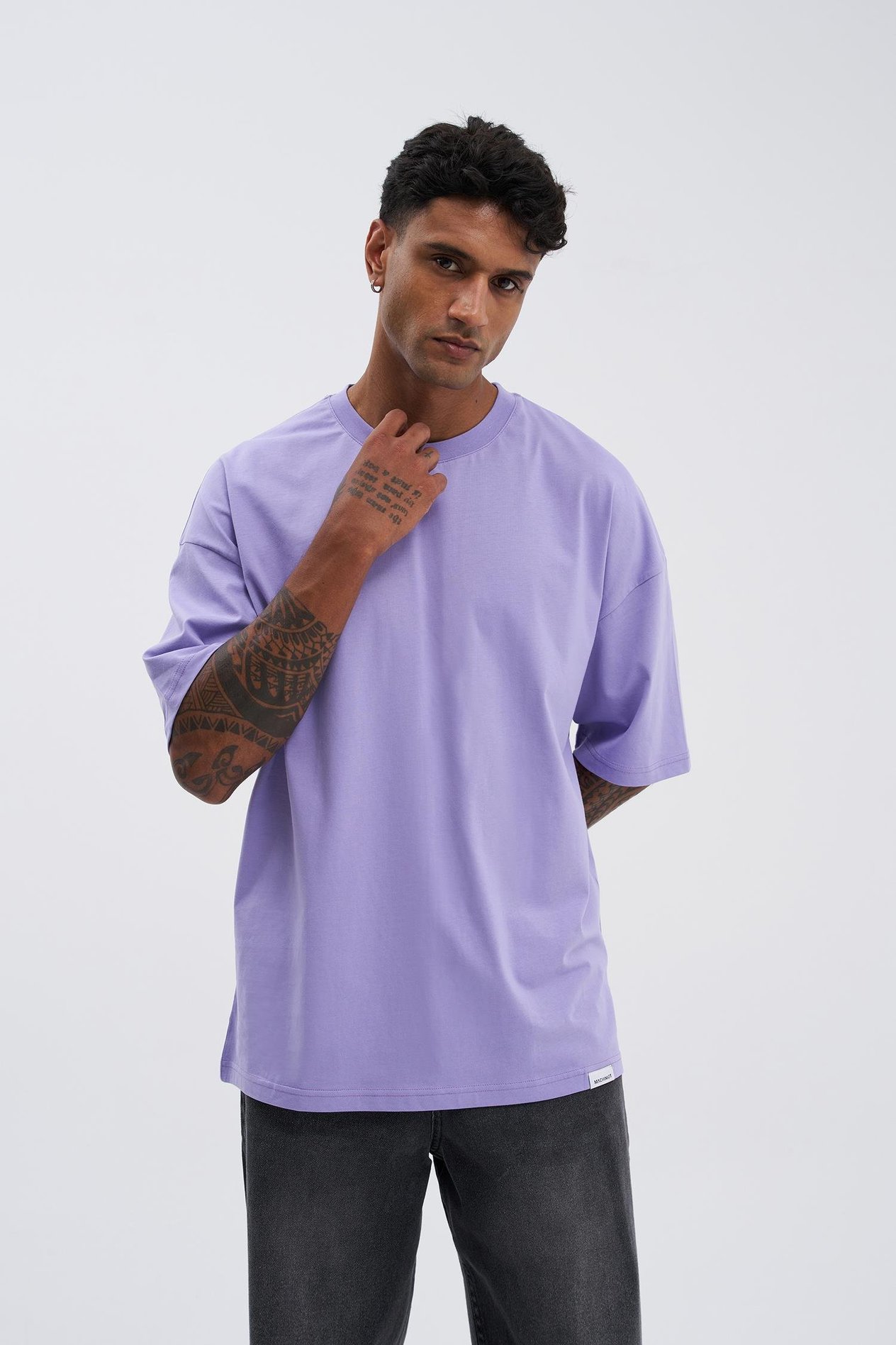Erkek Basic Super Pamuklu Oversize Lila Tişört