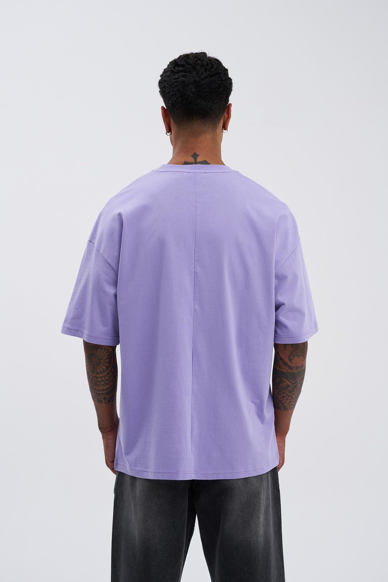 Erkek Basic Super Pamuklu Oversize Lila Tişört
