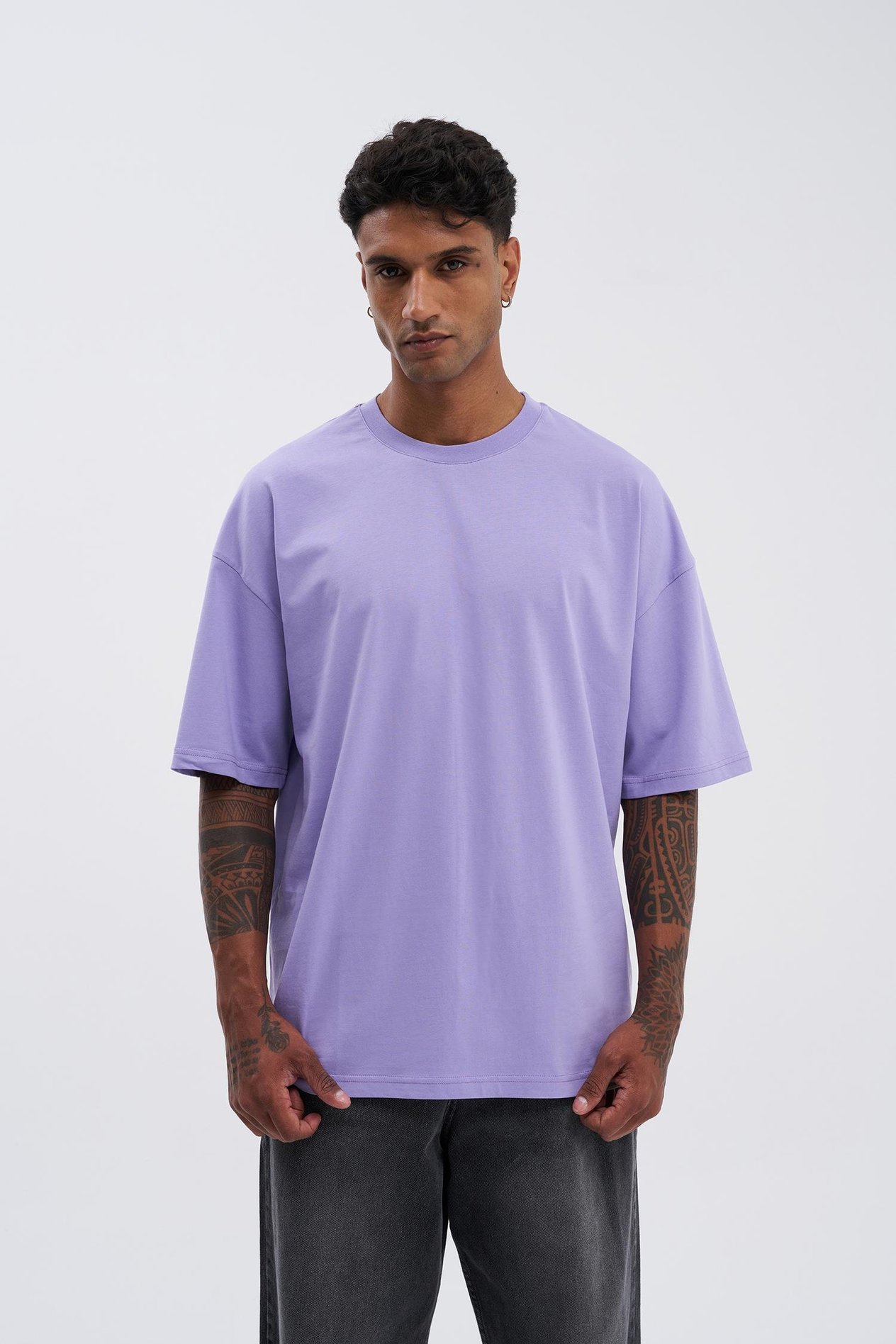 Erkek Basic Super Pamuklu Oversize Lila Tişört