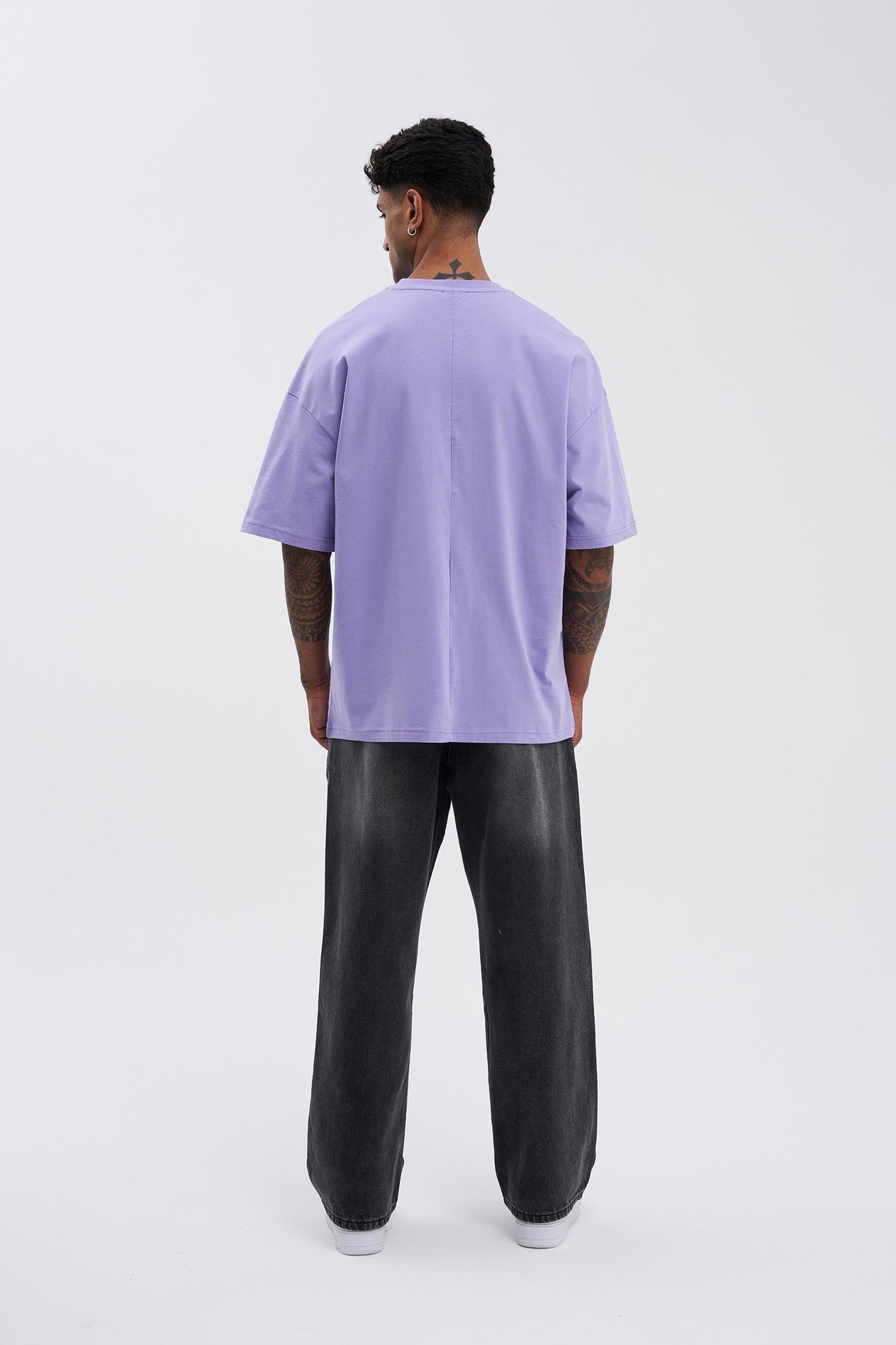 Erkek Basic Super Pamuklu Oversize Lila Tişört