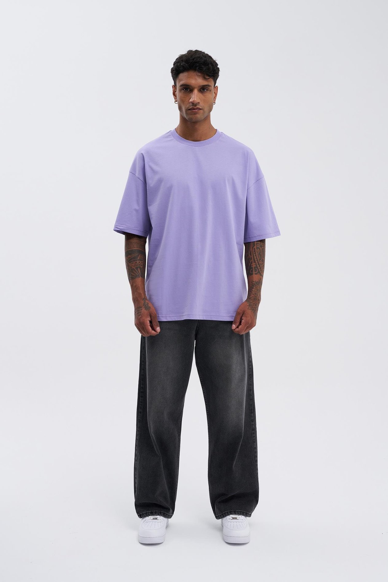 Erkek Basic Super Pamuklu Oversize Lila Tişört