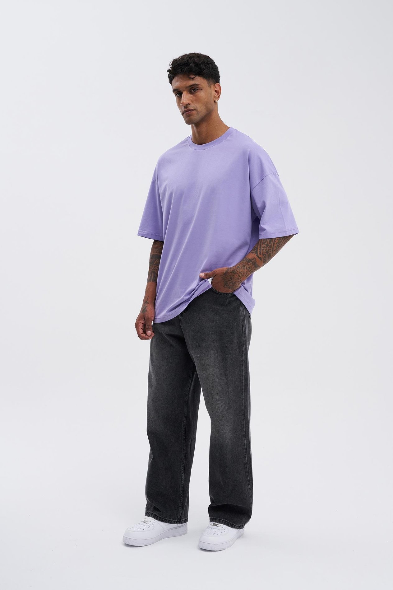 Erkek Basic Super Pamuklu Oversize Lila Tişört