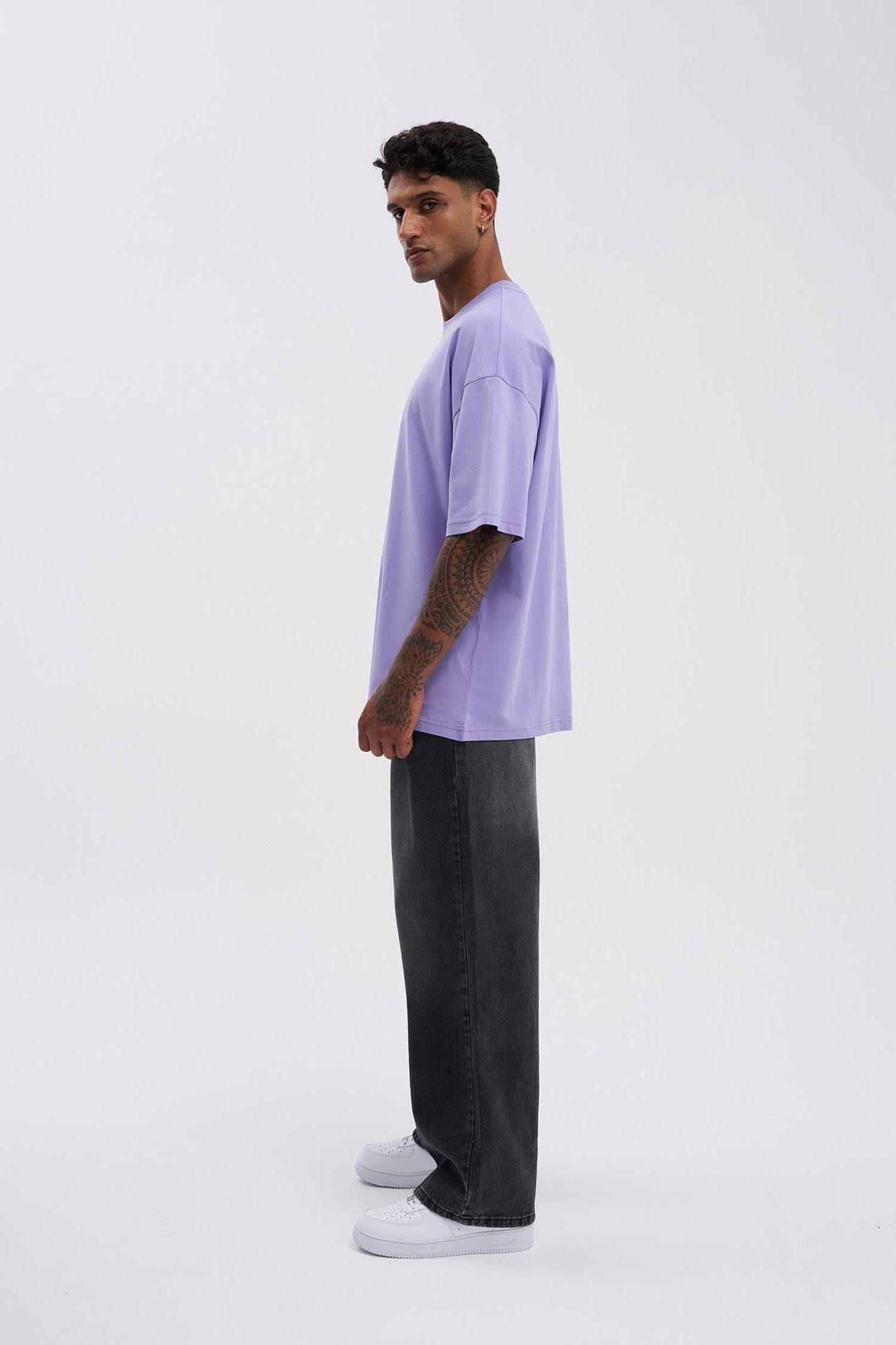 Erkek Basic Super Pamuklu Oversize Lila Tişört