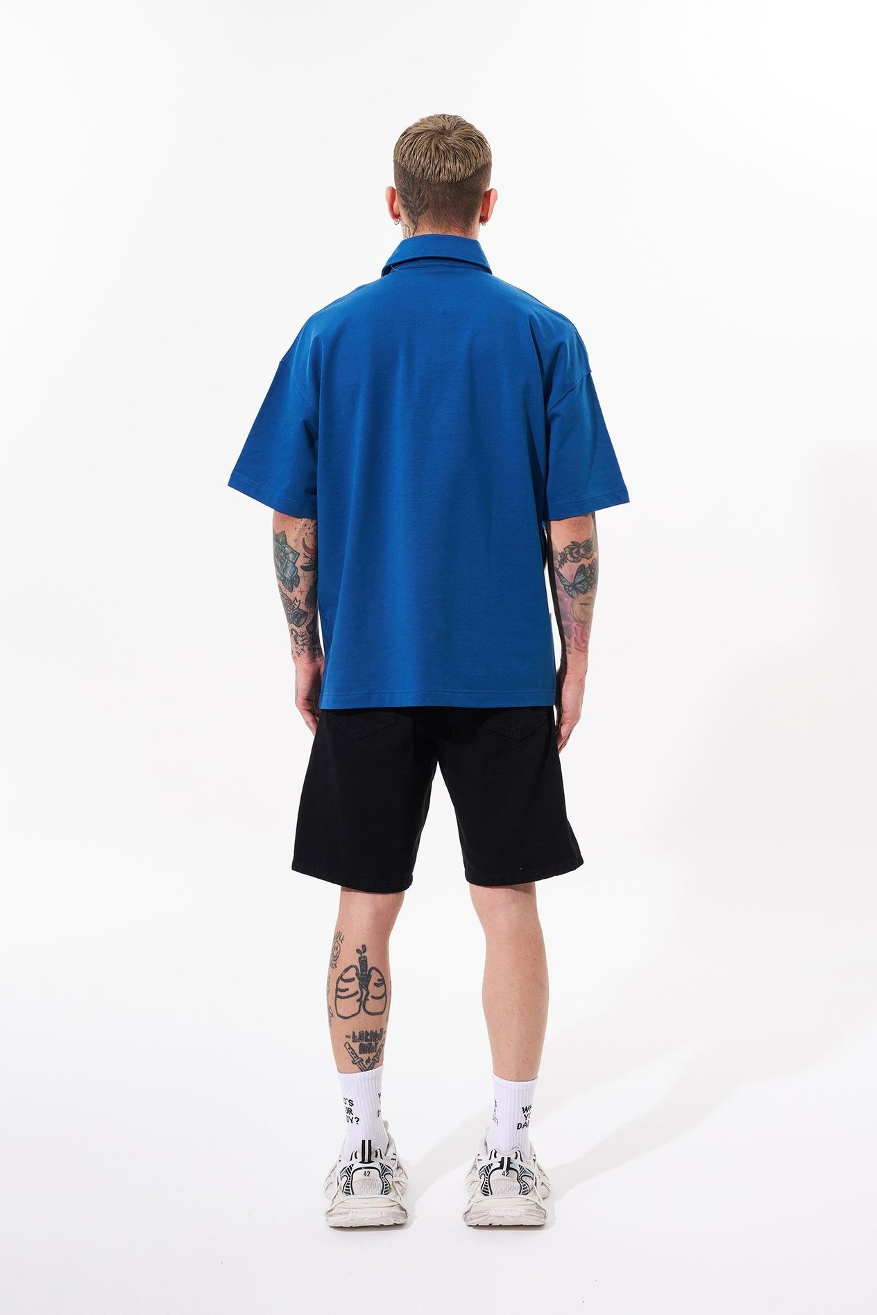 Erkek Be Yourself Polo Yaka Oversize İndigo Tişört