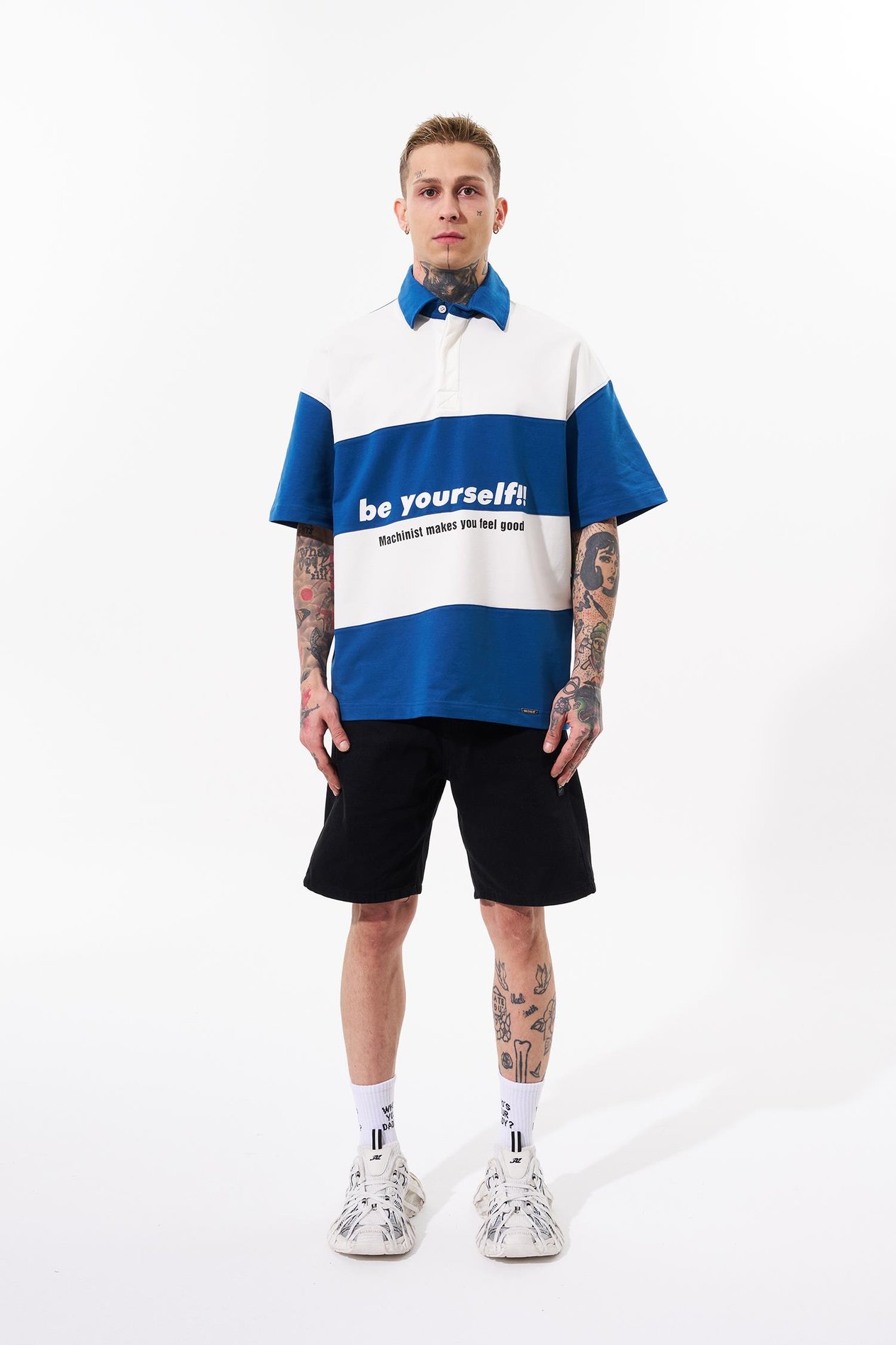 Erkek Be Yourself Polo Yaka Oversize İndigo Tişört
