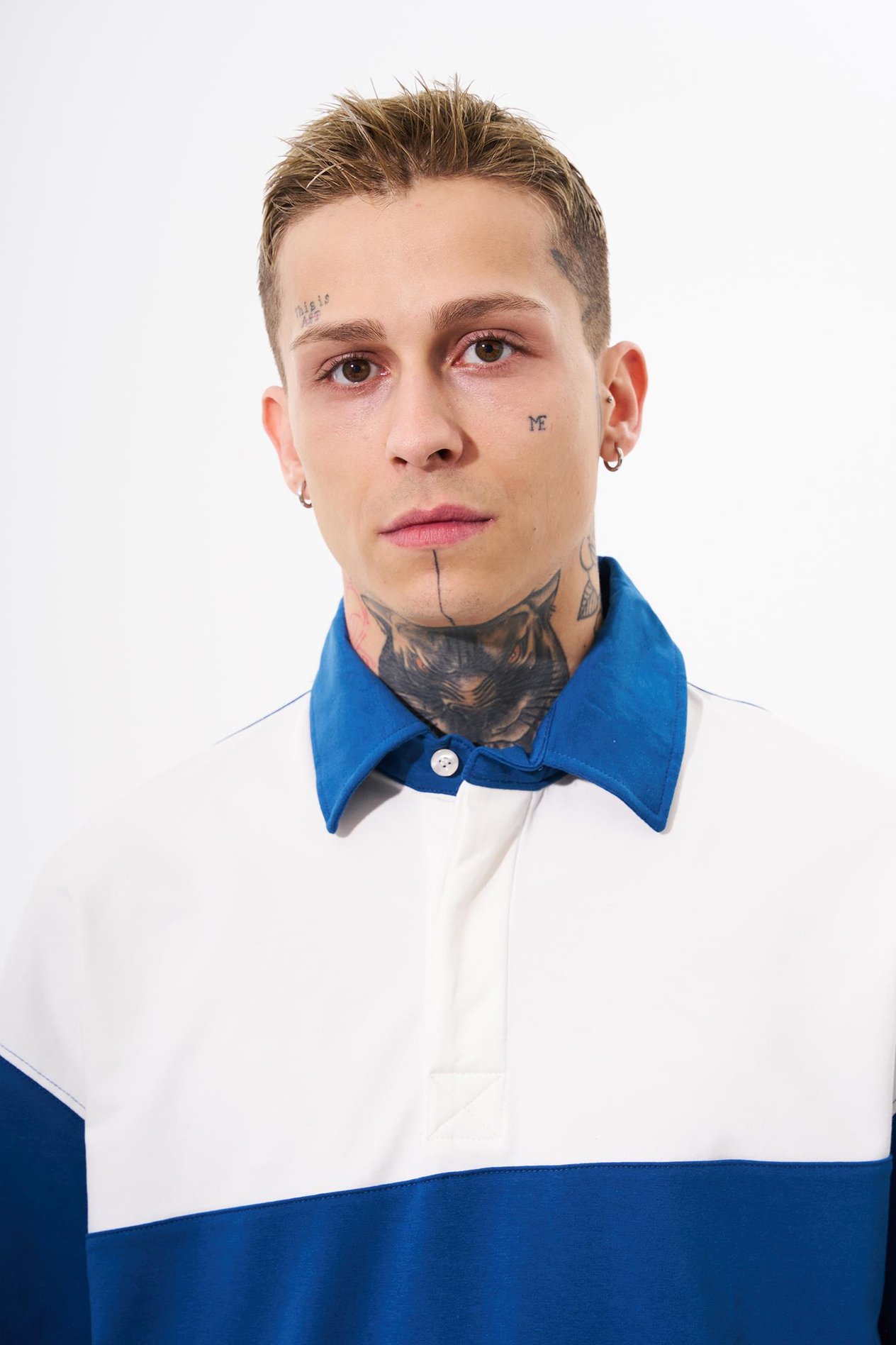 Erkek Be Yourself Polo Yaka Oversize İndigo Tişört