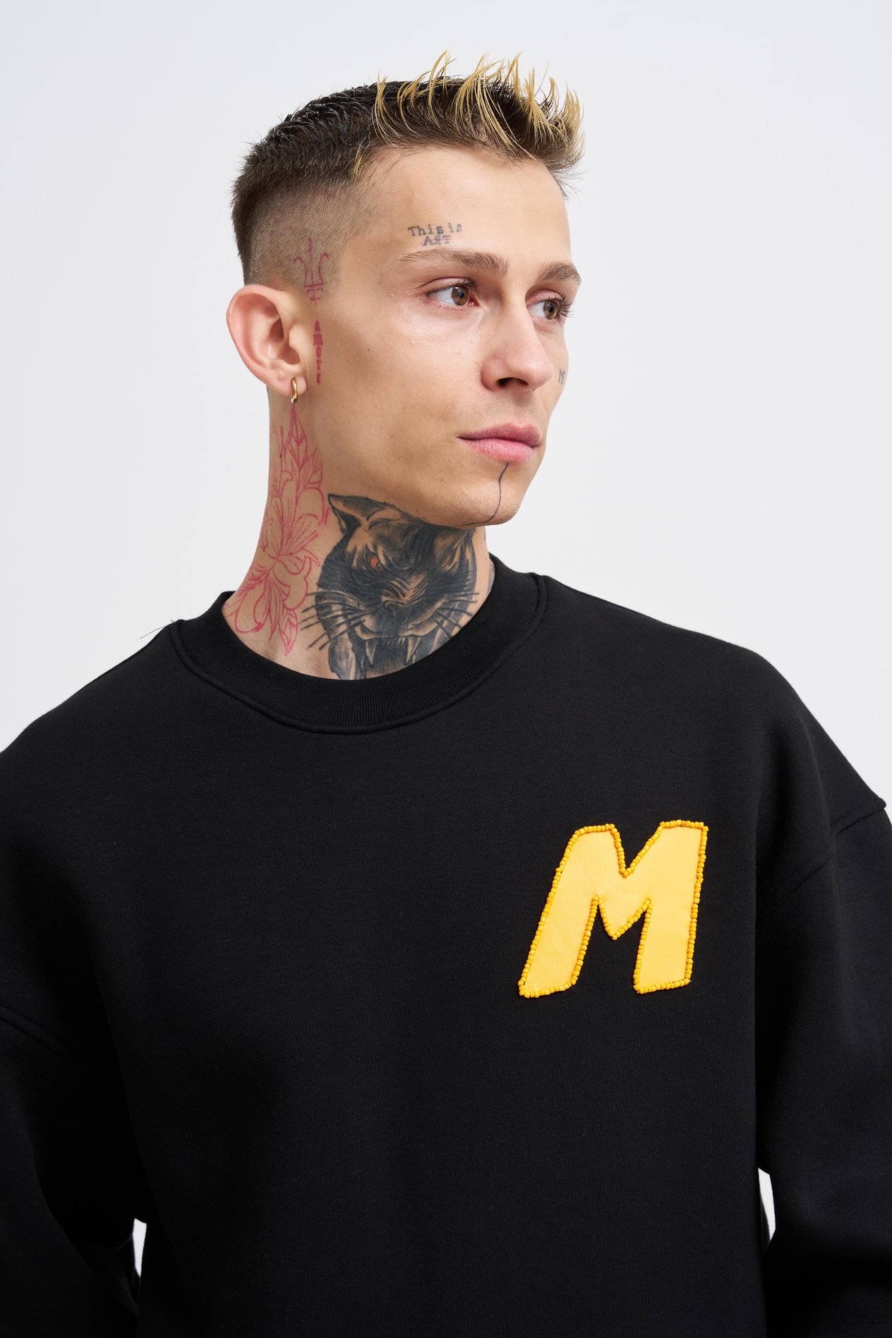 Erkek Bead Embrodered Sweatshirt BLACK