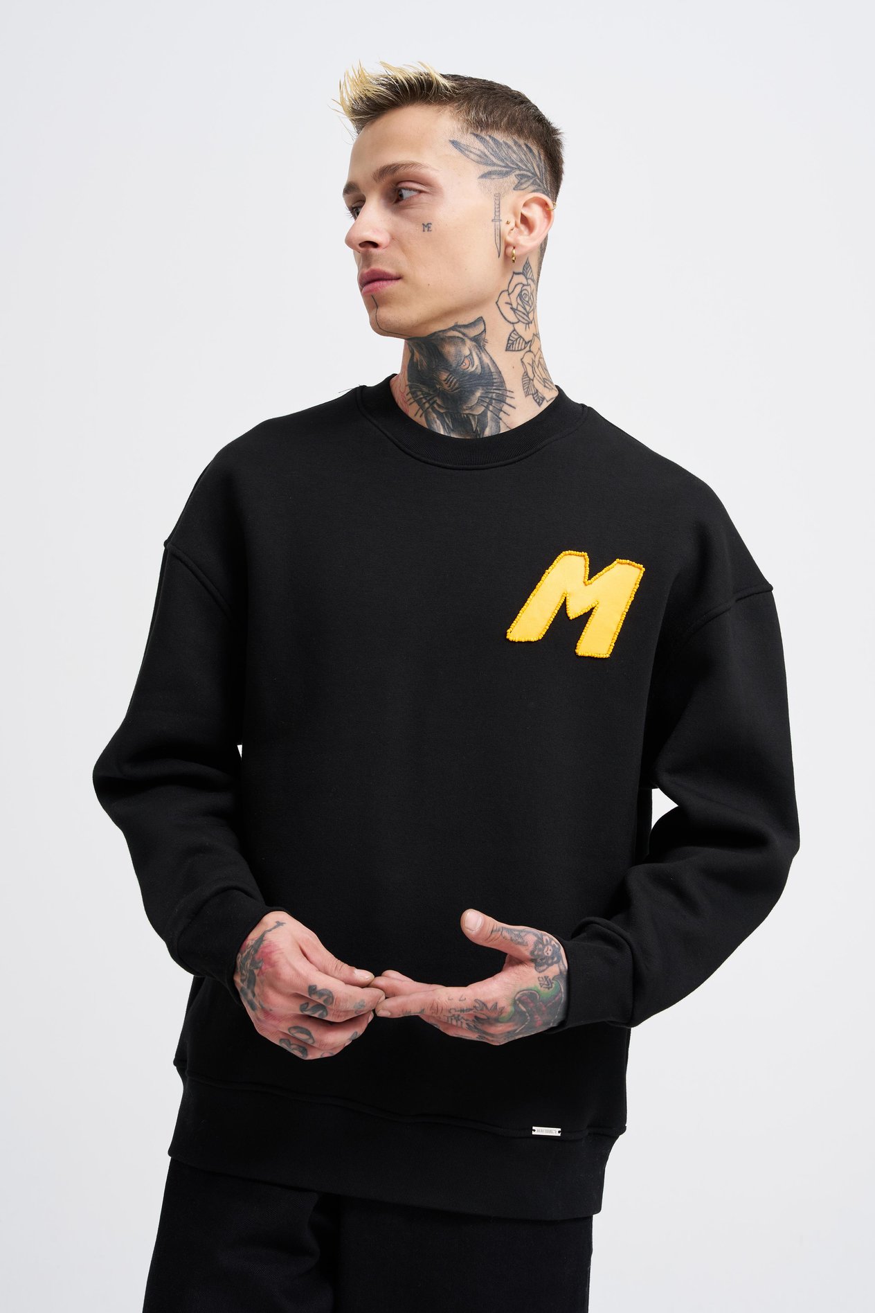 Erkek Bead Embrodered Sweatshirt BLACK