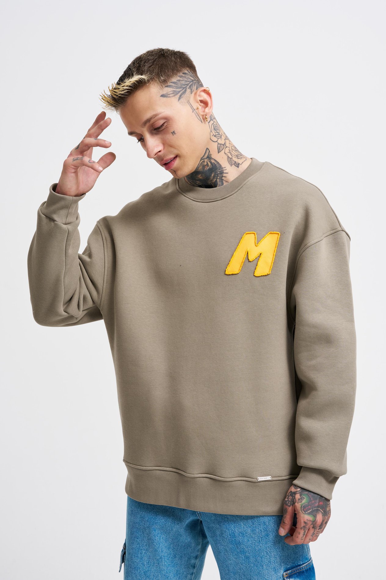 Erkek Bead Embrodered Sweatshirt KHAKI