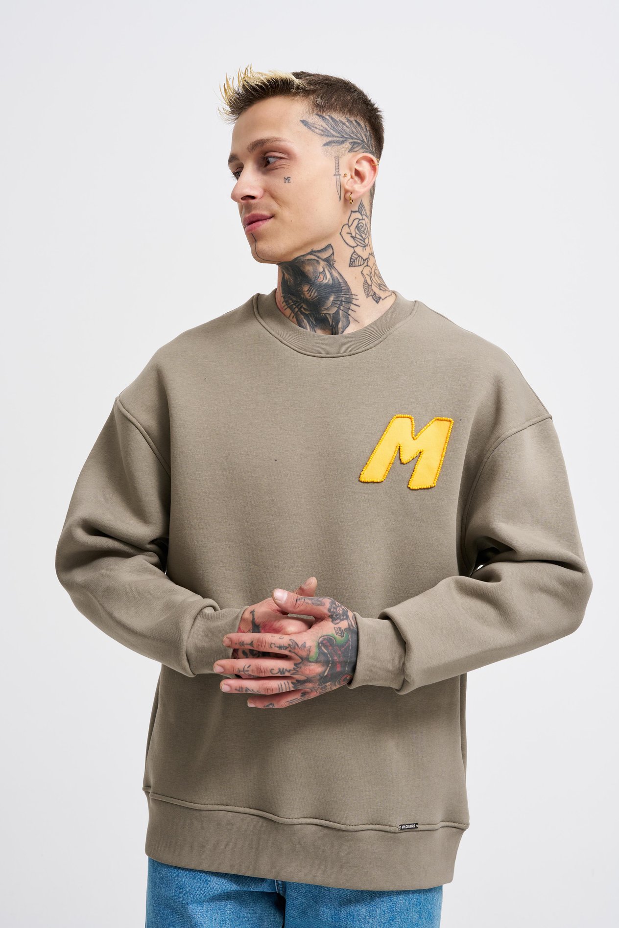 Erkek Bead Embrodered Sweatshirt KHAKI