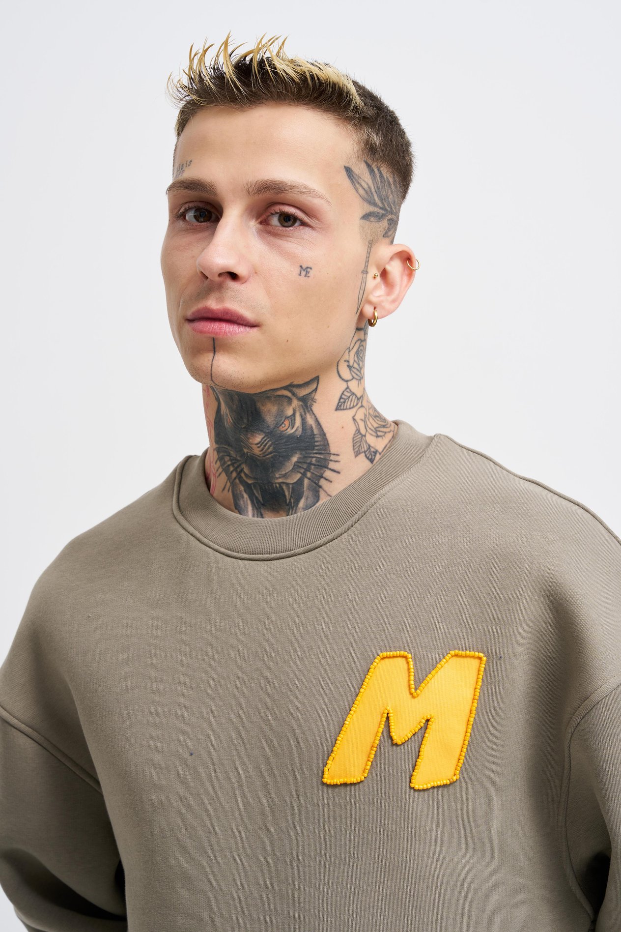 Erkek Bead Embrodered Sweatshirt KHAKI