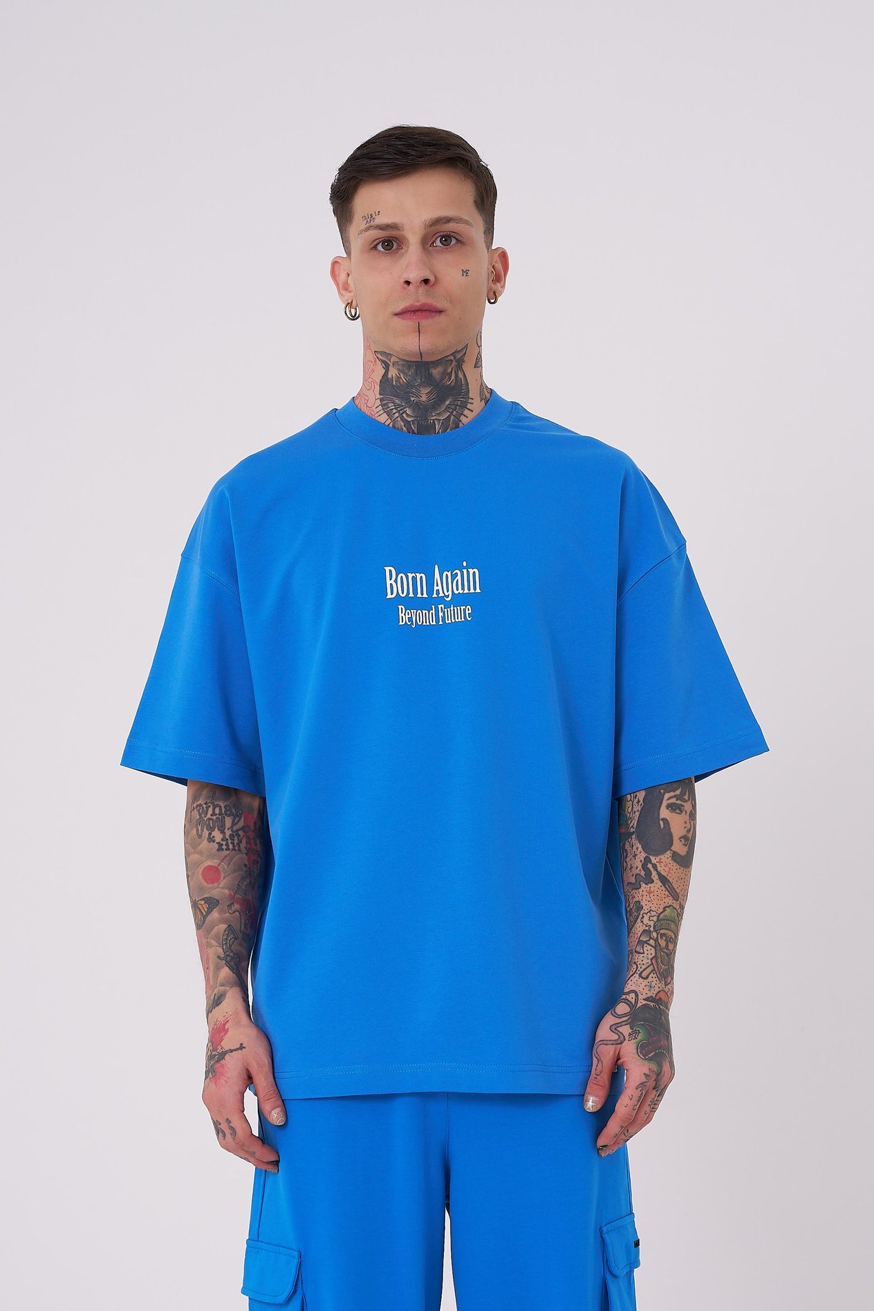 Erkek Beyond Future Baskılı Oversize Tişört SOFT BLUE