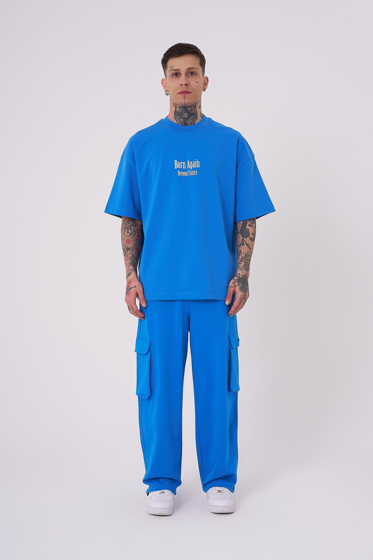 Erkek Beyond Future Baskılı Oversize Tişört SOFT BLUE