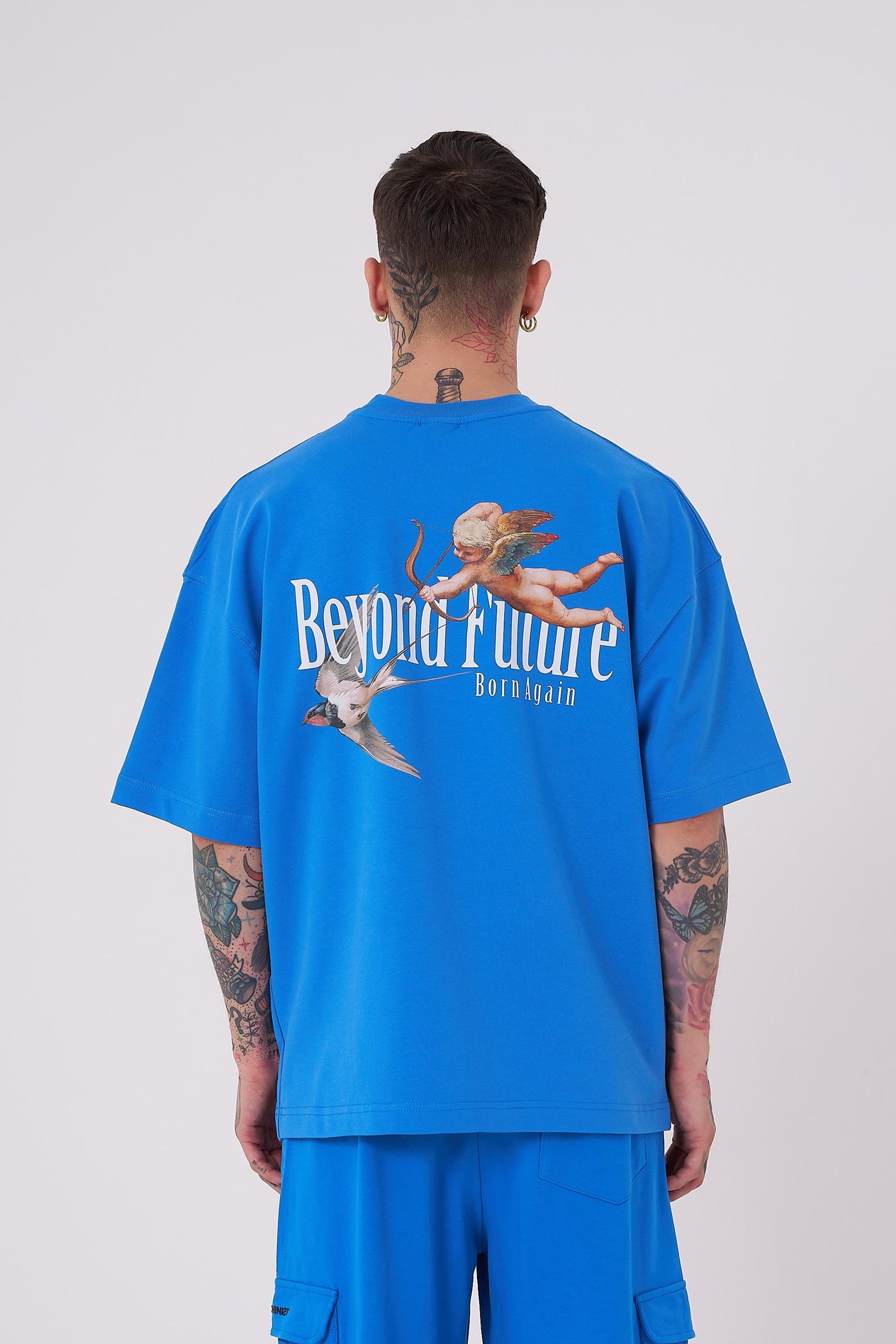 Erkek Beyond Future Baskılı Oversize Tişört SOFT BLUE