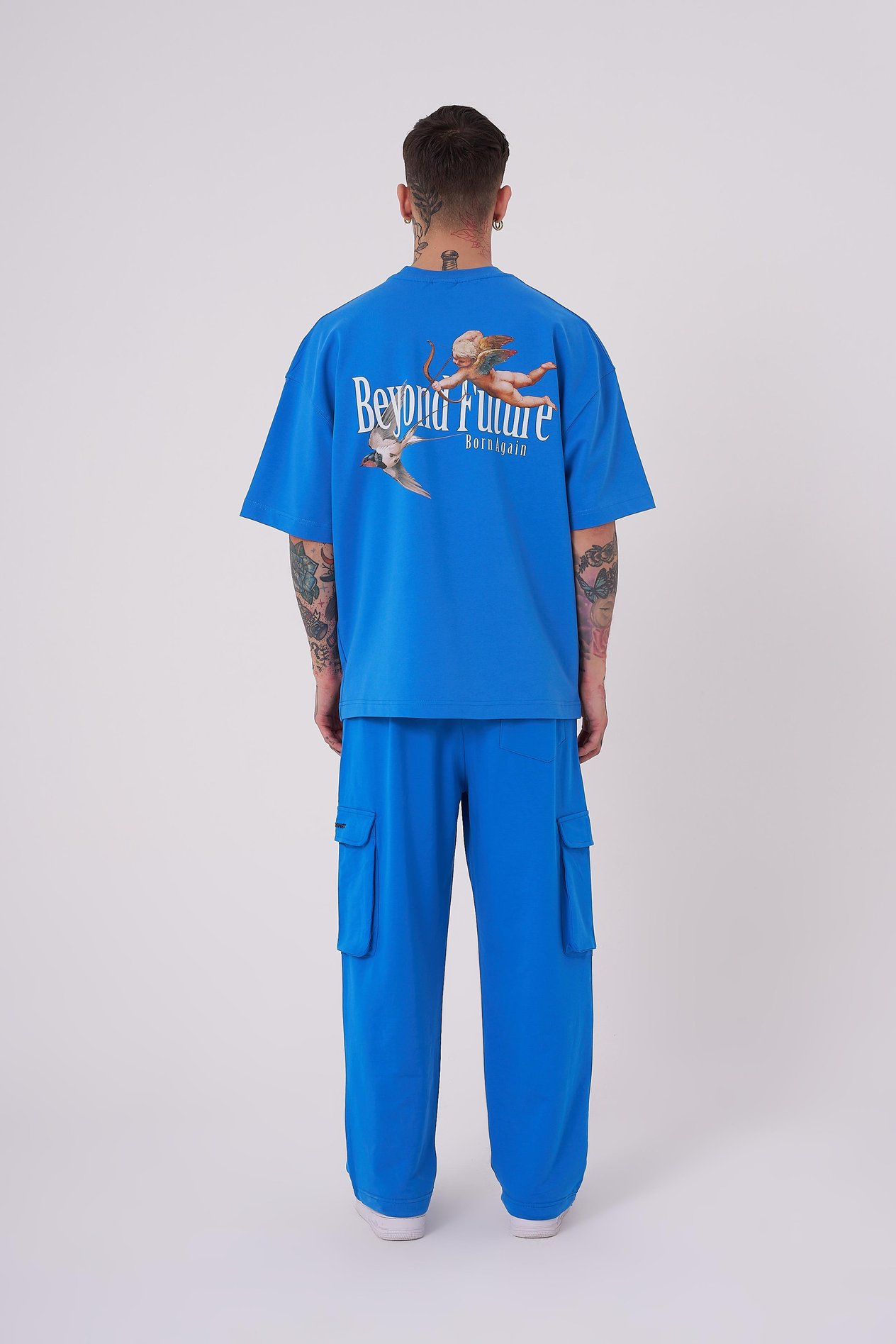 Erkek Beyond Future Baskılı Oversize Tişört SOFT BLUE