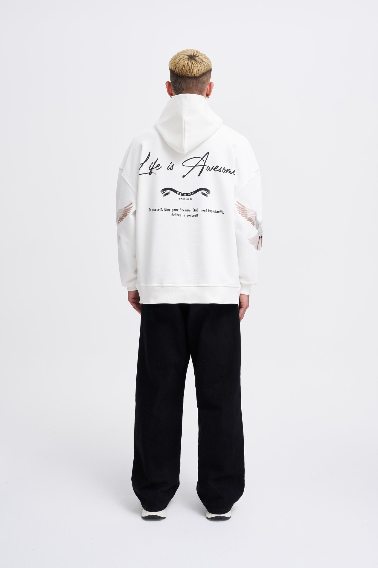 Erkek Birds Embroidered Hoodie ECRU