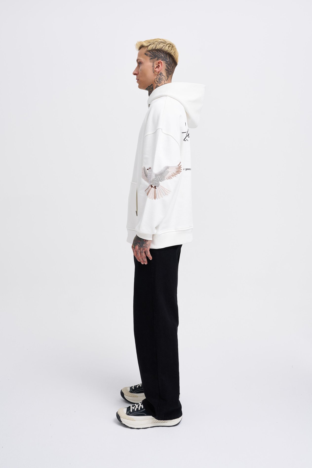 Erkek Birds Embroidered Hoodie ECRU
