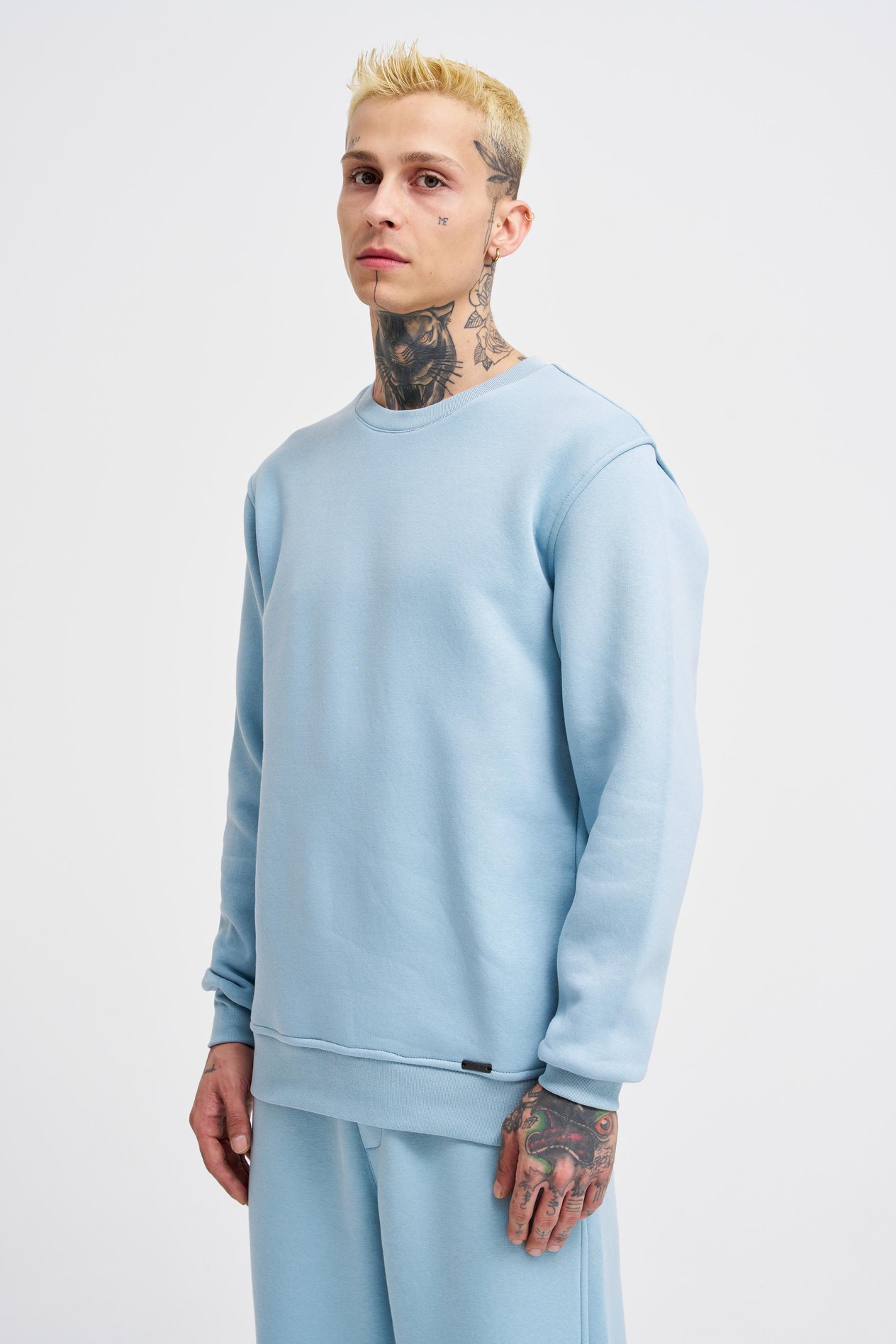 Erkek Bisiklet Yaka Basic Regular Aqua Sweatshirt