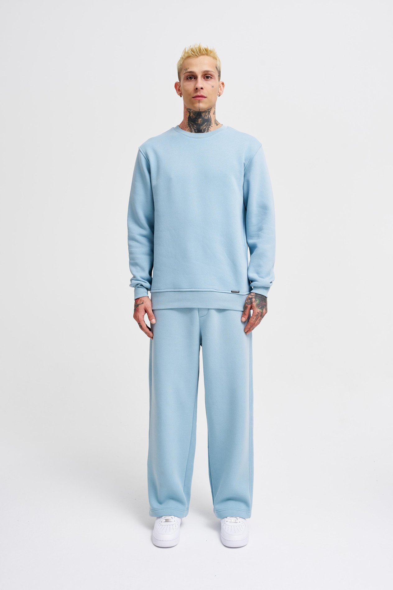Erkek Bisiklet Yaka Basic Regular Aqua Sweatshirt