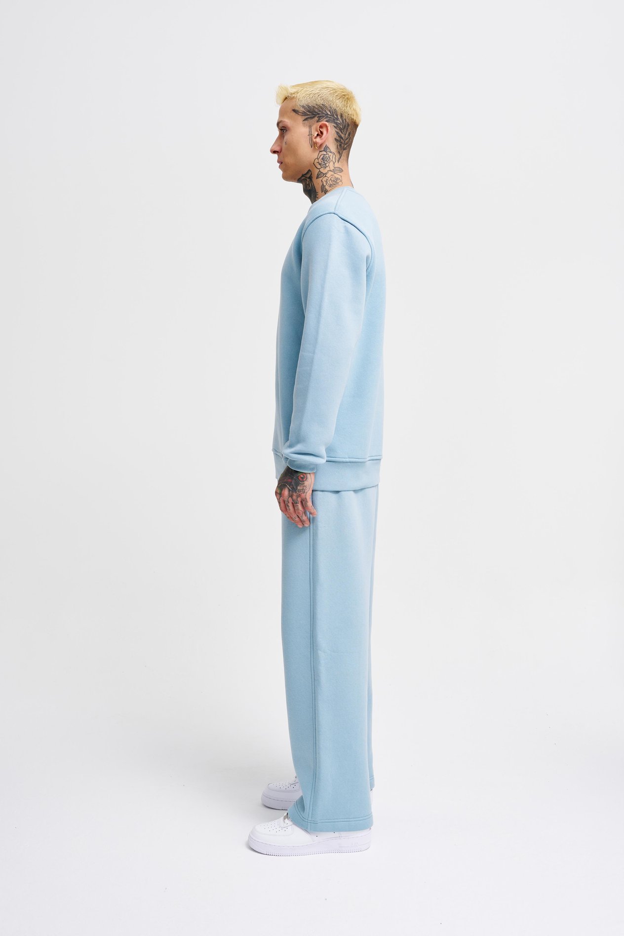 Erkek Bisiklet Yaka Basic Regular Aqua Sweatshirt