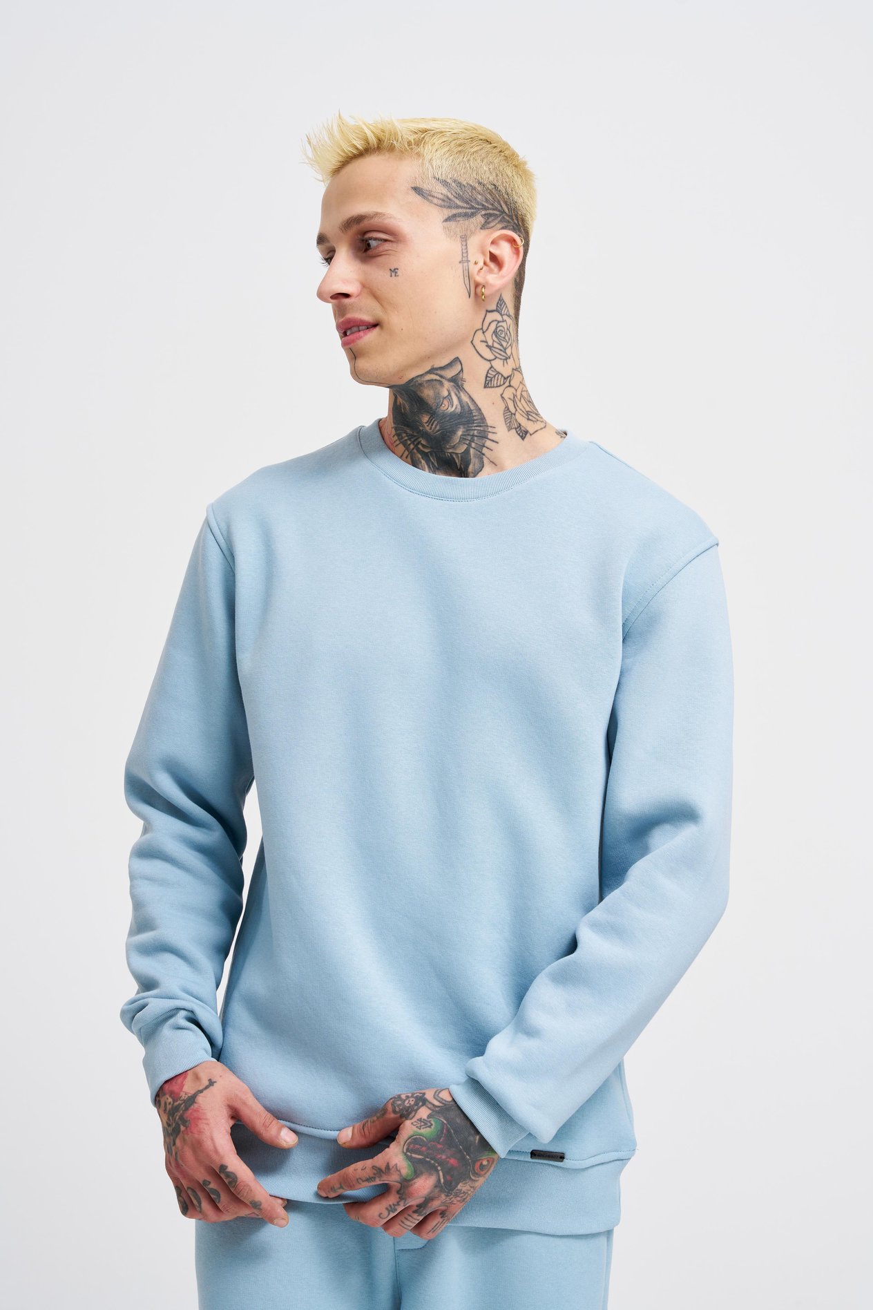 Erkek Bisiklet Yaka Basic Regular Aqua Sweatshirt