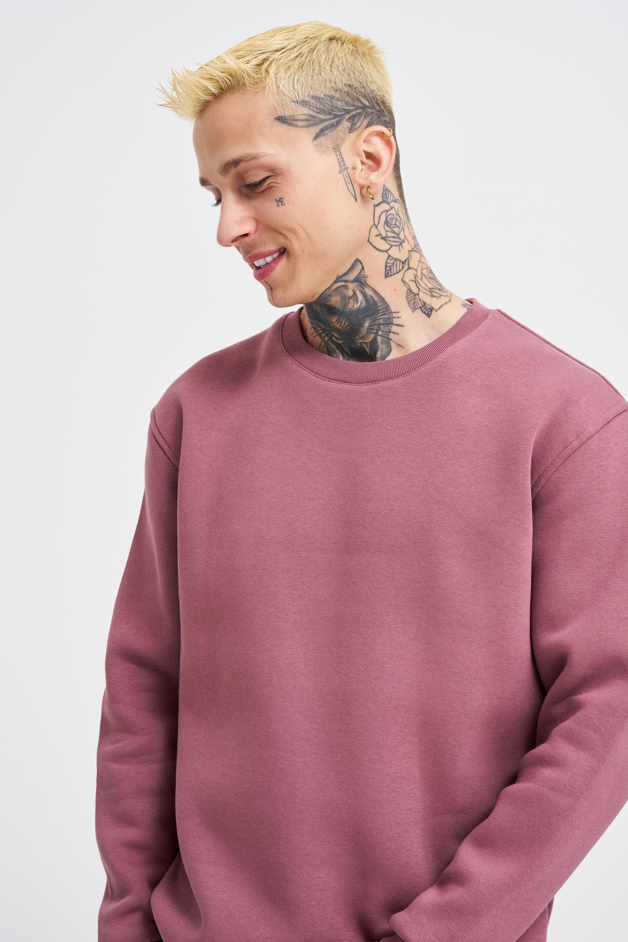Erkek Bisiklet Yaka Basic Regular Mürdüm Sweatshirt