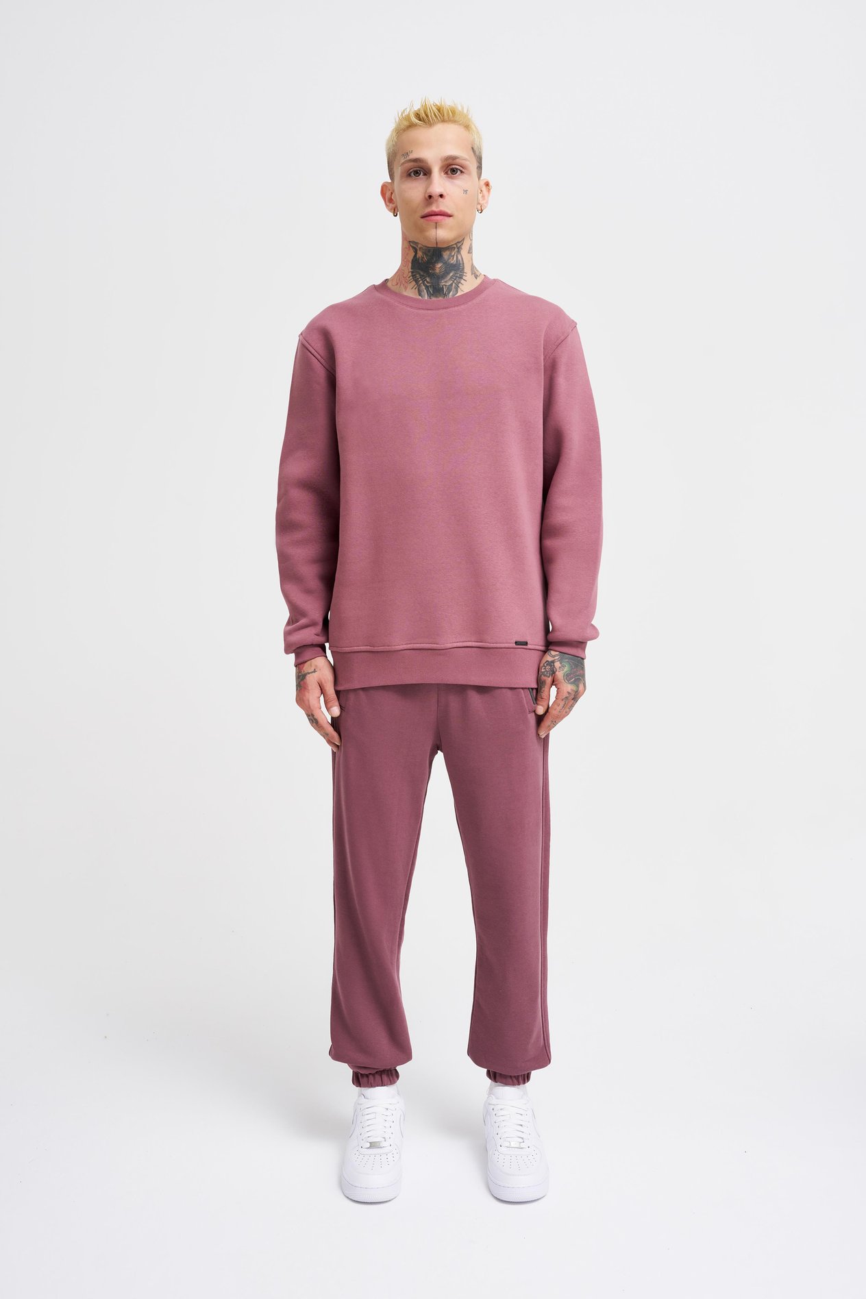 Erkek Bisiklet Yaka Basic Regular Mürdüm Sweatshirt