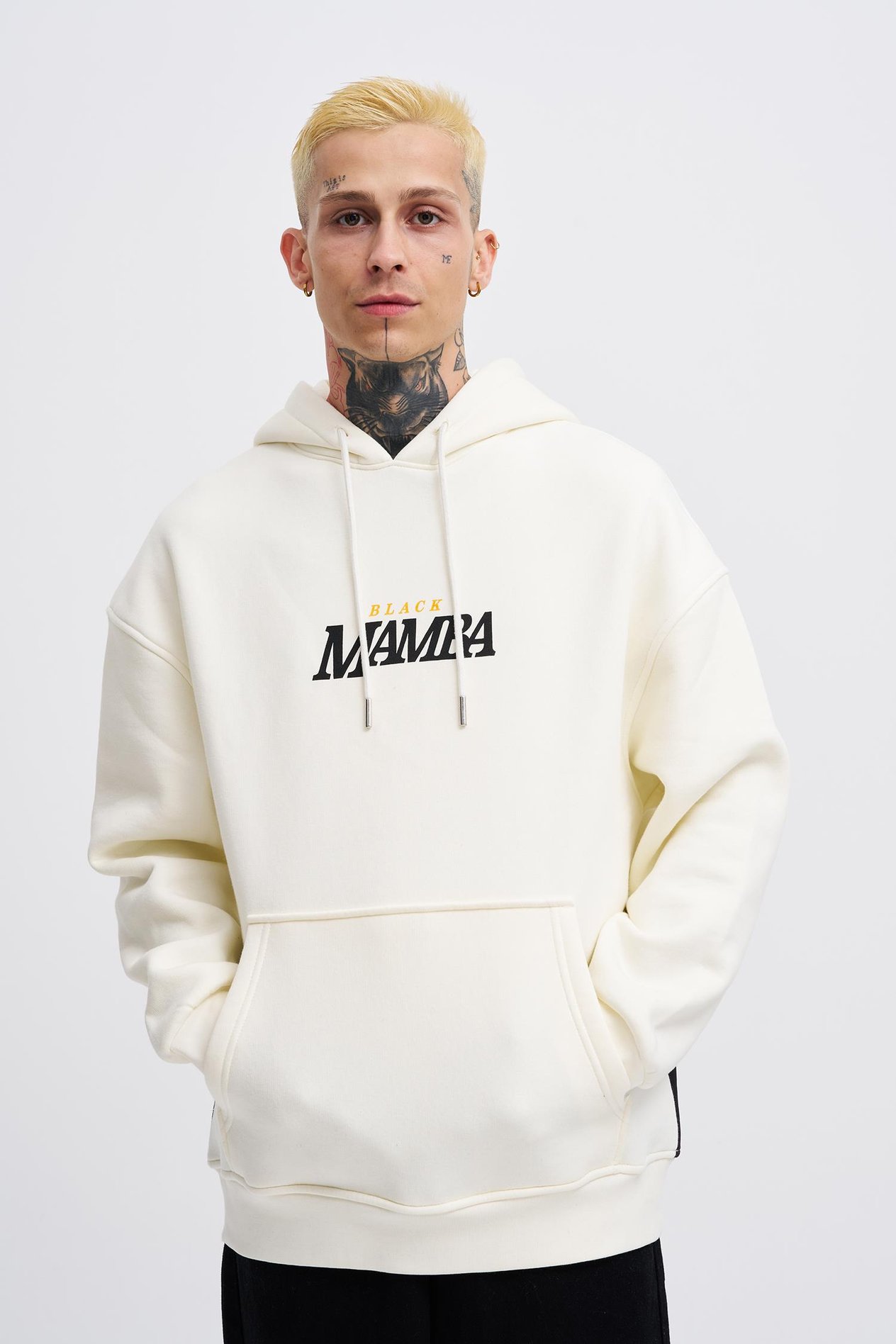 Erkek Black Mamba Baskılı Oversize Ekru Sweatshirt
